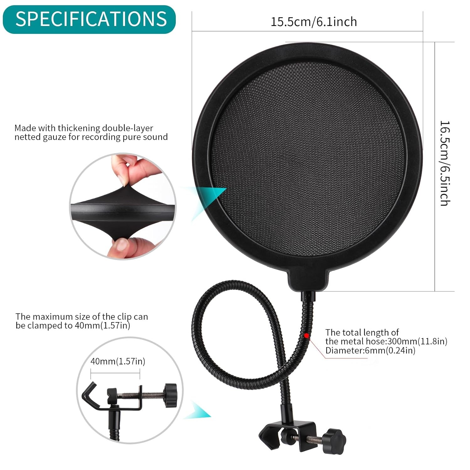 Professional Microphone Pop Filter Shield Blue Windscreen Mask Shield Screen