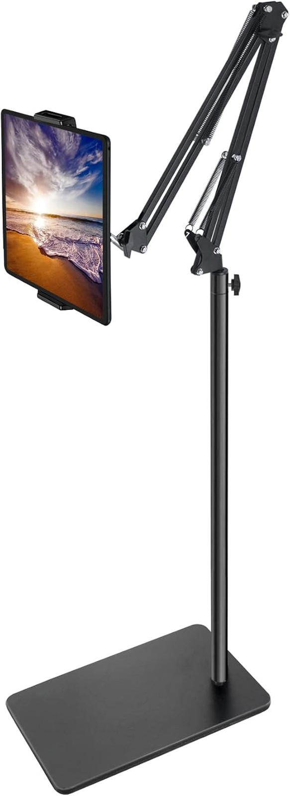 Tablet Floor Stand with Double Weight Base Height Adjustable Arm Stretchable