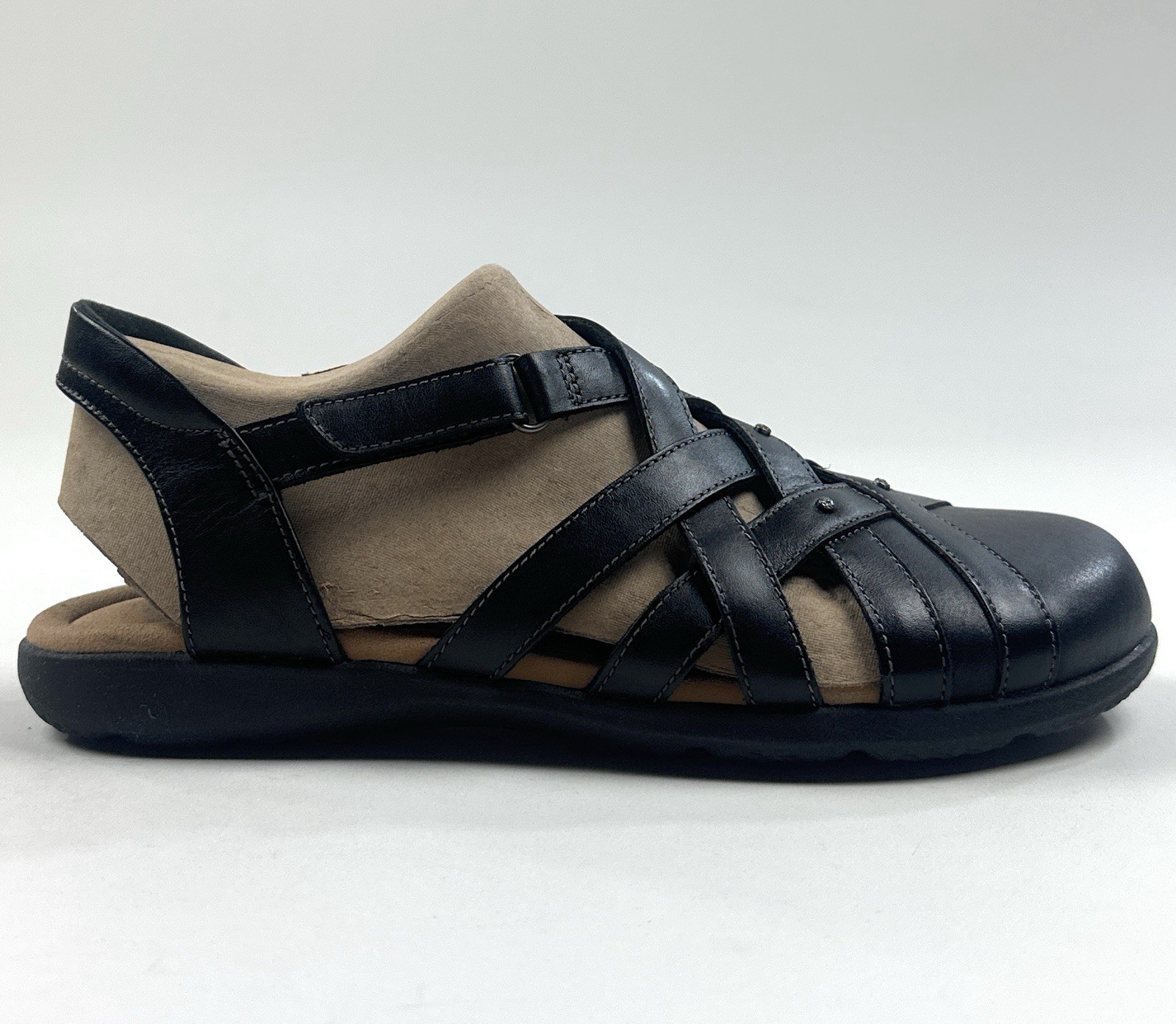 Clarks Elizabelle Sea Women 8.5 Leather Black Sandals Fisherman Strappy 26177120