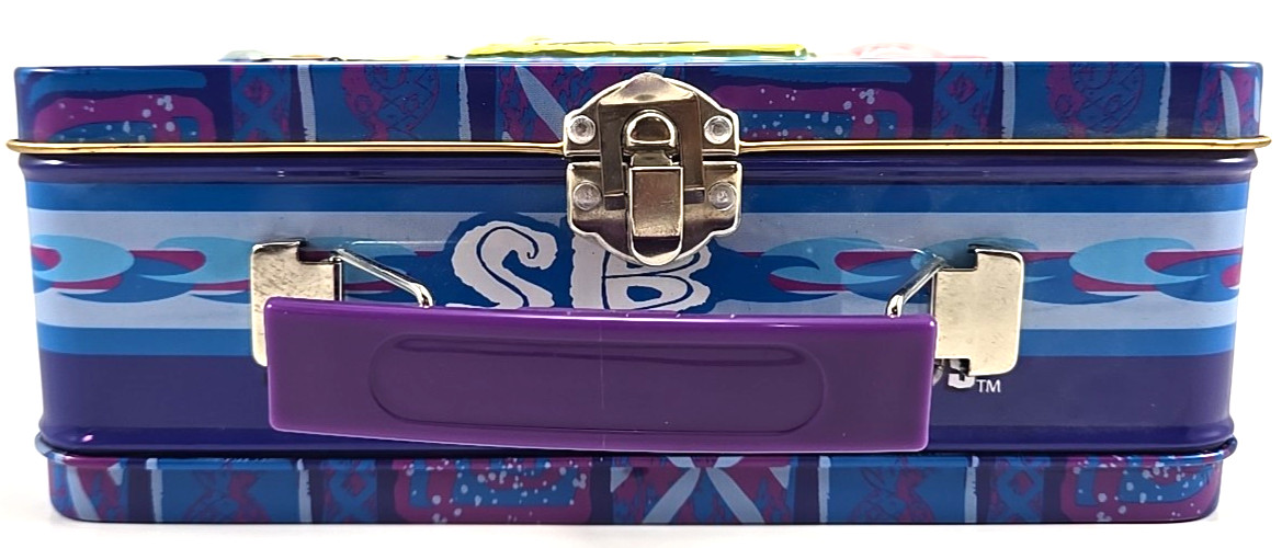 SpongeBob Squarepants Embossed Lunch Box Tin 2003 Purple Handle Tin Box Company