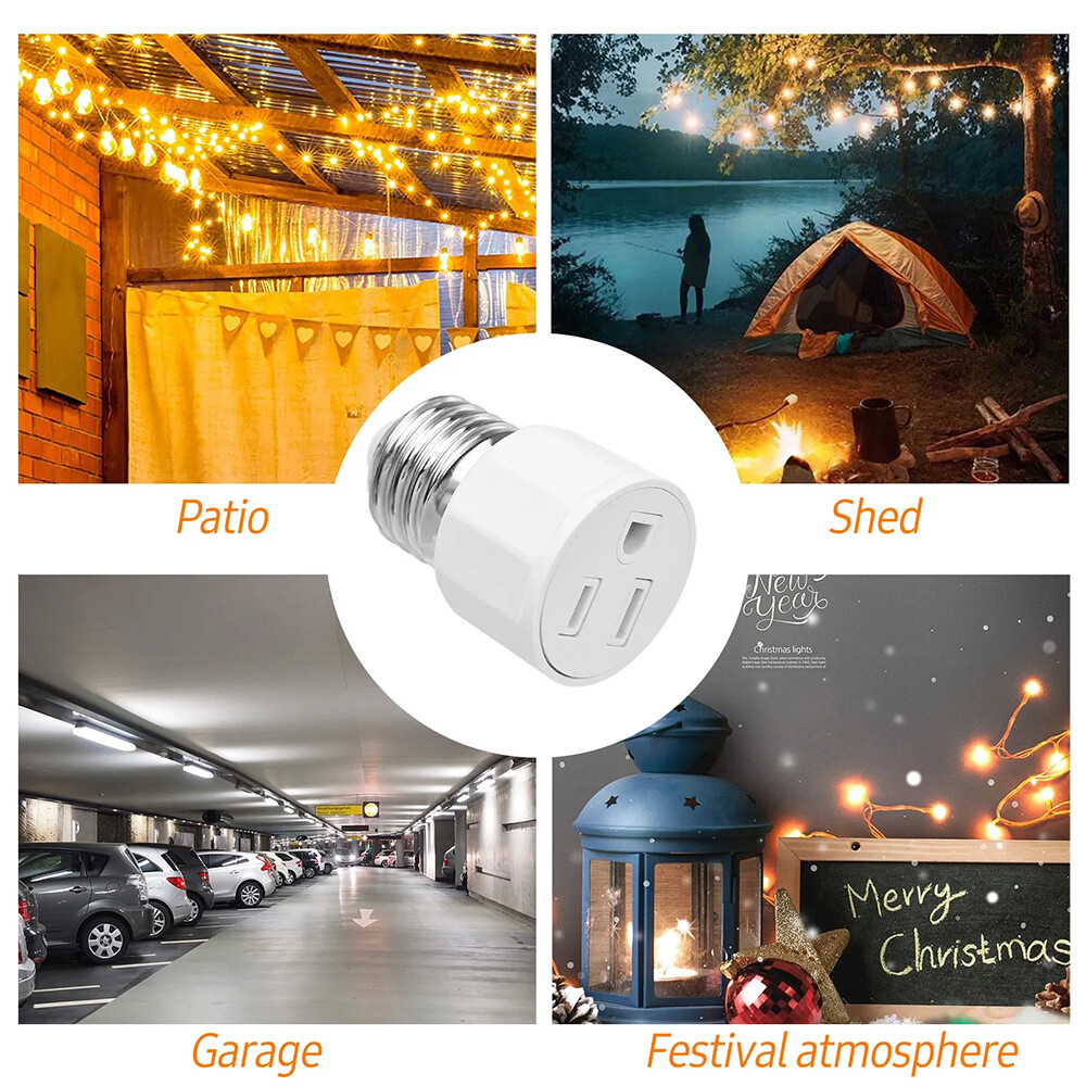 4Pcs E26/E27 3 Prong Light Bulb Socket to Plug Adapter Polarized Screw in Outlet