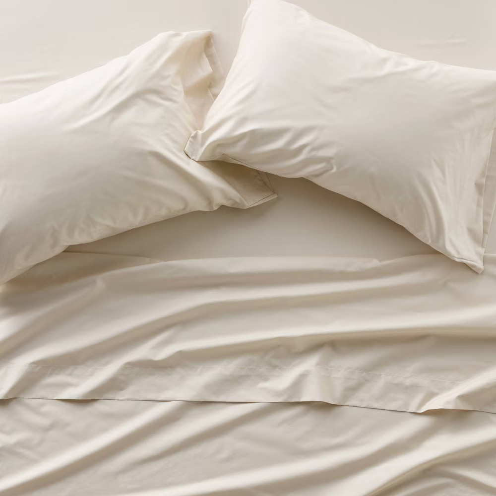 Queen 400 Thread Count Percale Sheet Set Natural - Casaluna