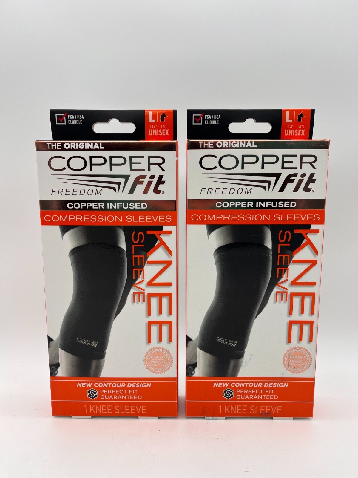 2x COPPER FIT ORIGINAL COPPER INFUSED COMPRESSION KNEE SLEEVE LARGE NEW MR 1087