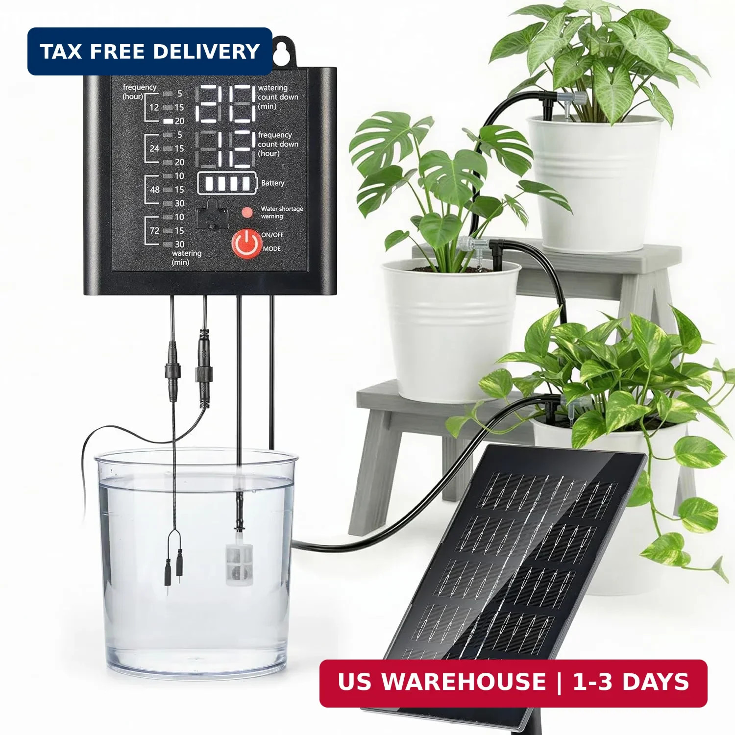 Solar Drip Irrigation System with USB Charging, 49FT Indoor Outdoor Plant Wateri