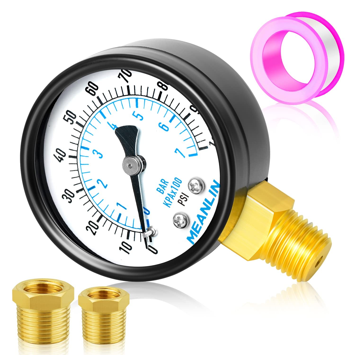 MEANLIN MEASURE 0-100Psi 2" DIAL FACE 1/4" NPT Well Pump 0-100Psi, Black