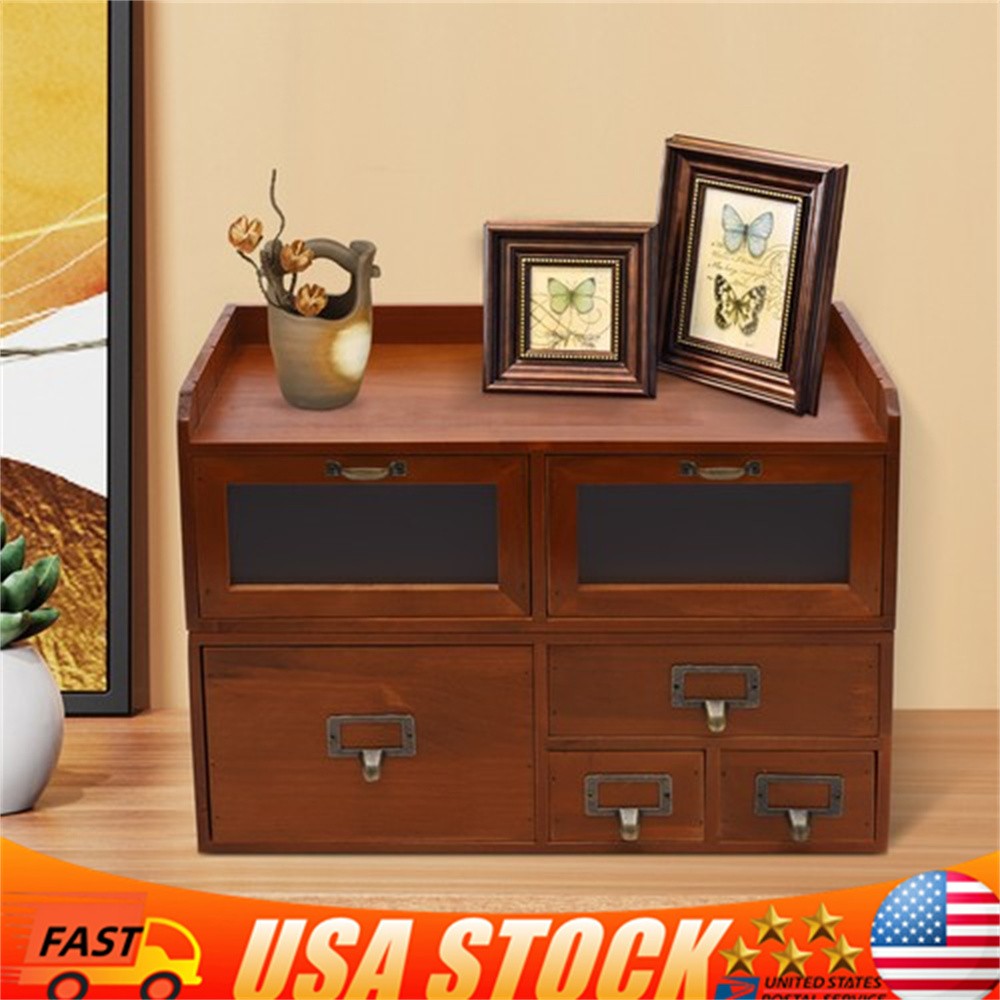 Desktop Storage Cabinet with 6 Drawers, Wooden Box Organizer for Office Supplies