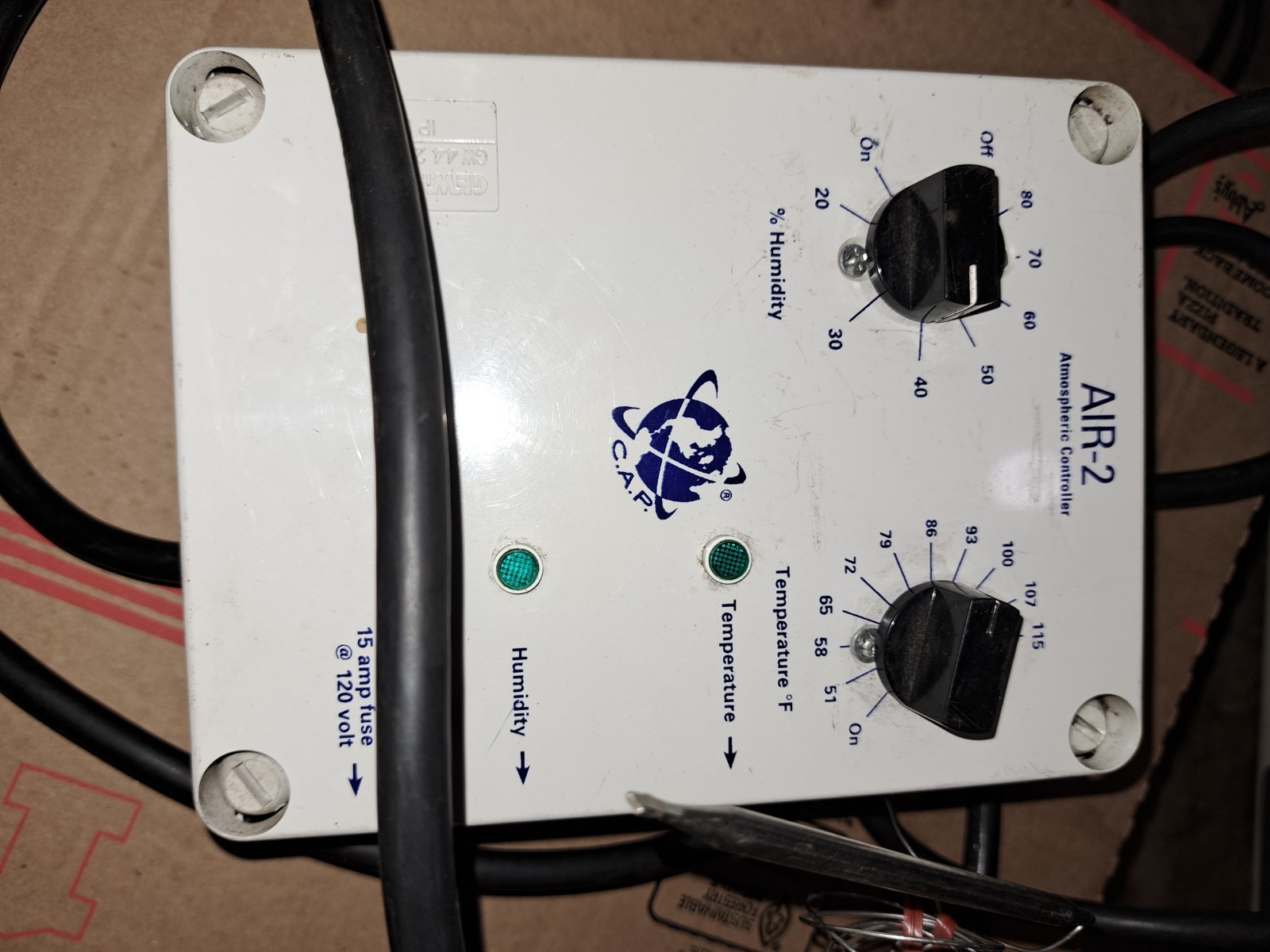 C.A.P. AIR-2 Adjustable Fan Thermostat Humidity Controller, 120V, White, Analog