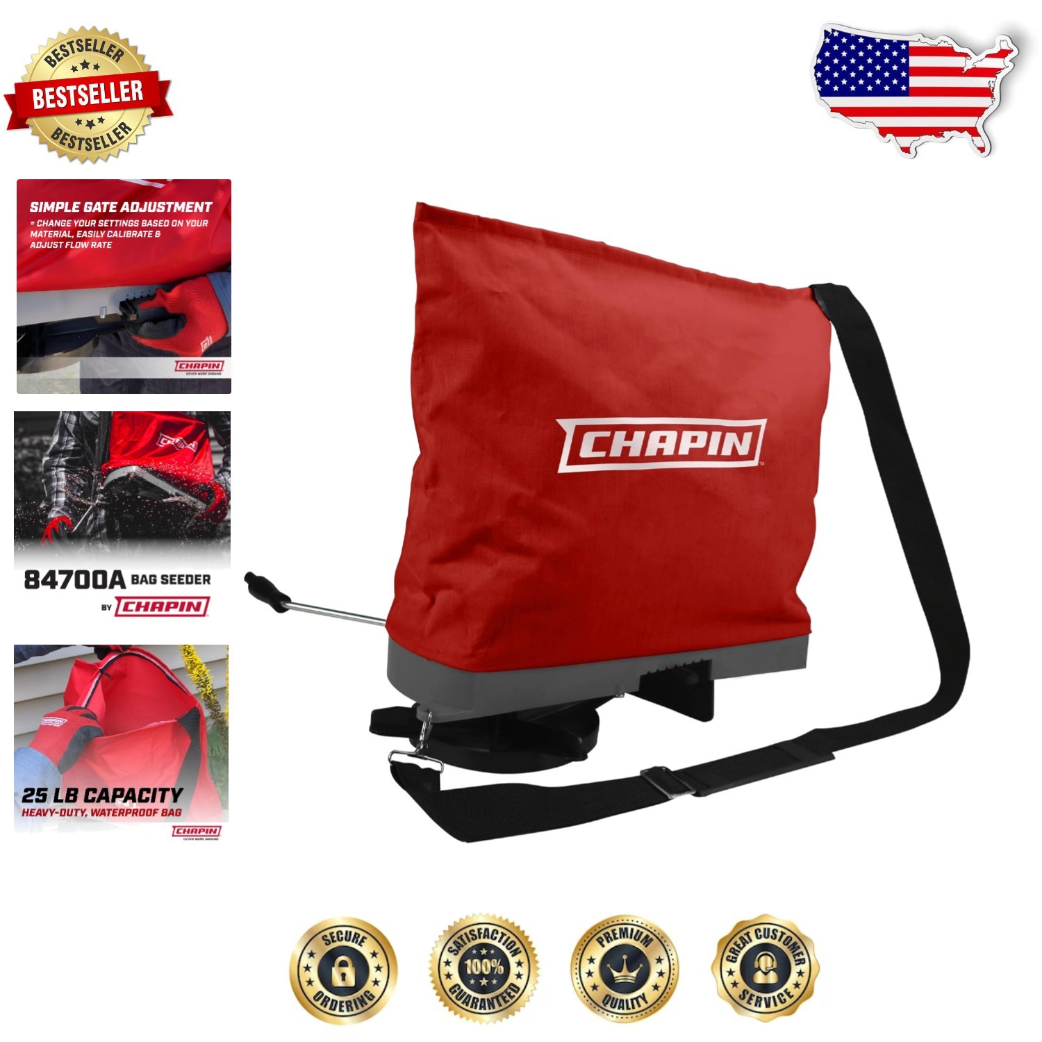 Heavy Duty Chapin 25lb Bag Seeder - USA Engineered, Multiple Spread Options, Red
