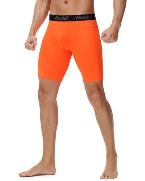 Men's Compression Shorts with Pockets – 9" Performance Athletic Large Orange