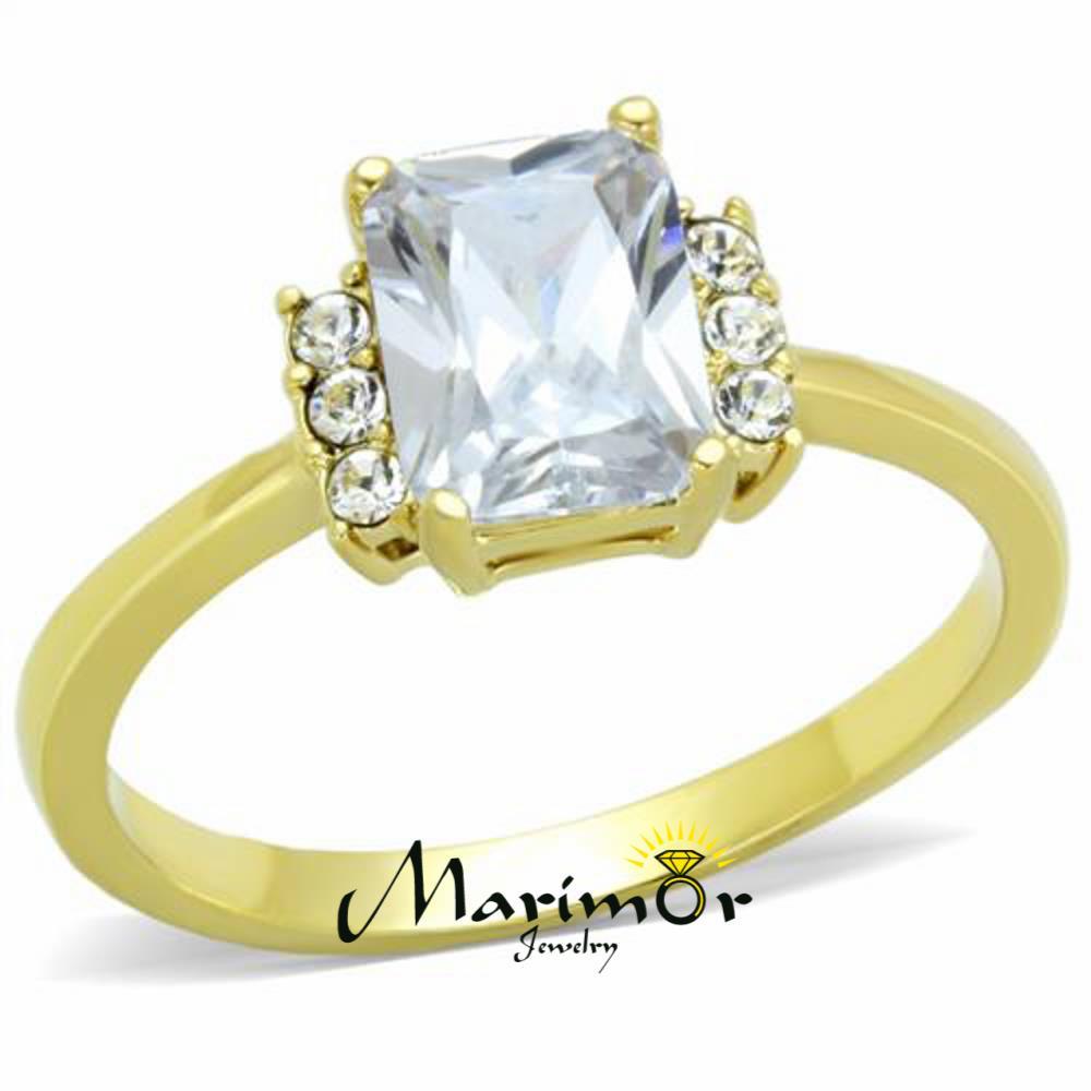 1.77Ct Emerald Cut CZ Stainless Steel Gold Plated Engagement Ring Womens Sz 5-10