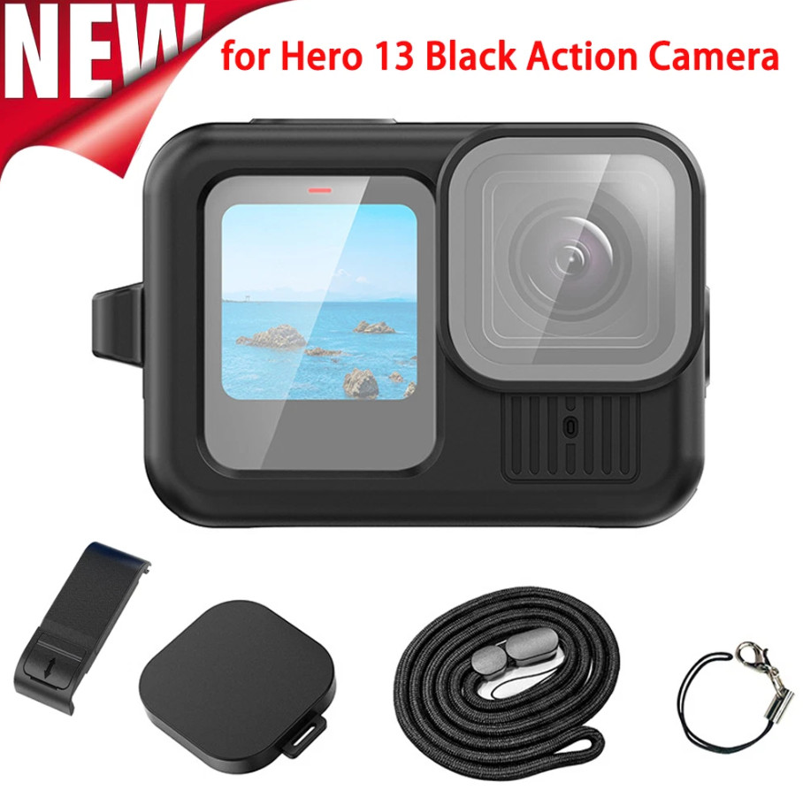For Go Pro HERO13 Black Camera Silicone Protective Cover W/Strap Lens Cover