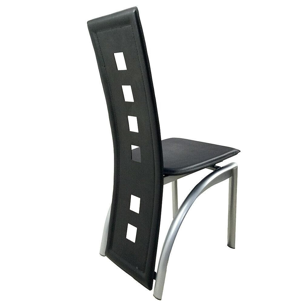Set of 4 Dining Chair Elegant Design Kitchen Dinette Room Black Leather Backrest