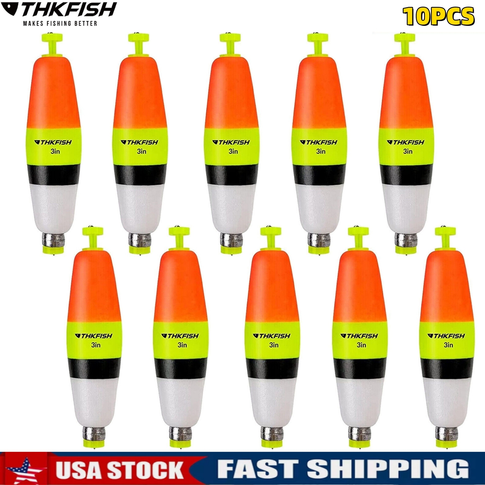 THKFISH 10pcs Cigar Floats Bobbers Fishing Weighted Snap-onFreshwater Saltwater