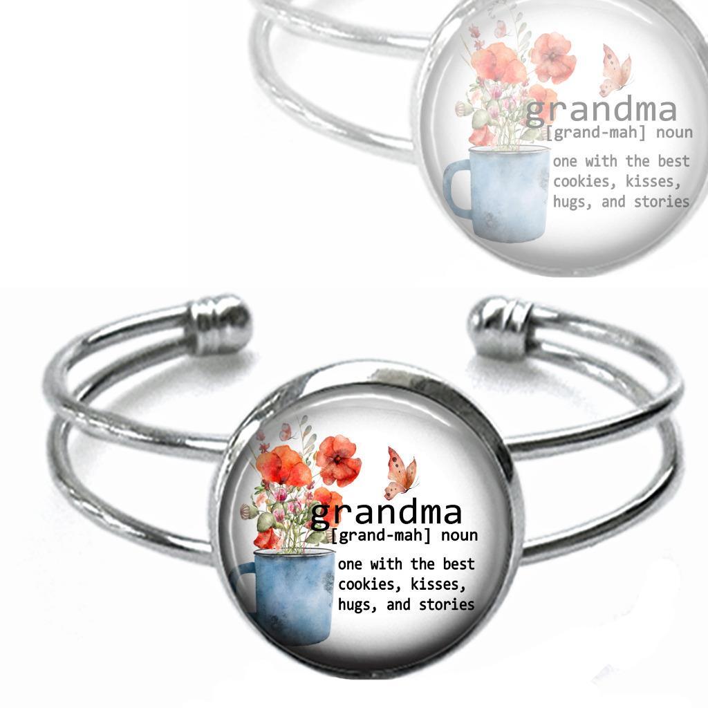 Grandma Defined Glass Top Cuff Bracelet Handcrafted Family Love Statement Gift