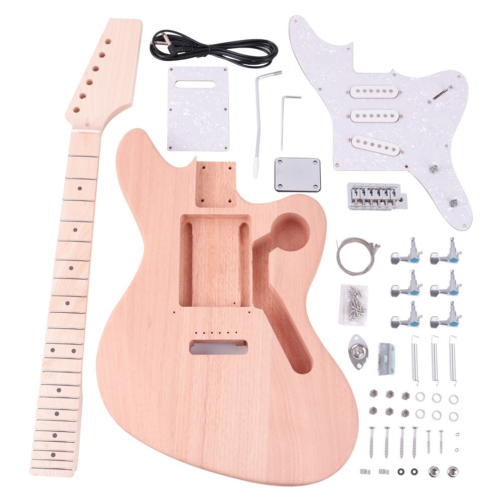 DIY 6 Six String Electric Guitar Kit Mahogany Body Canadian Maple Neck Fingerboa