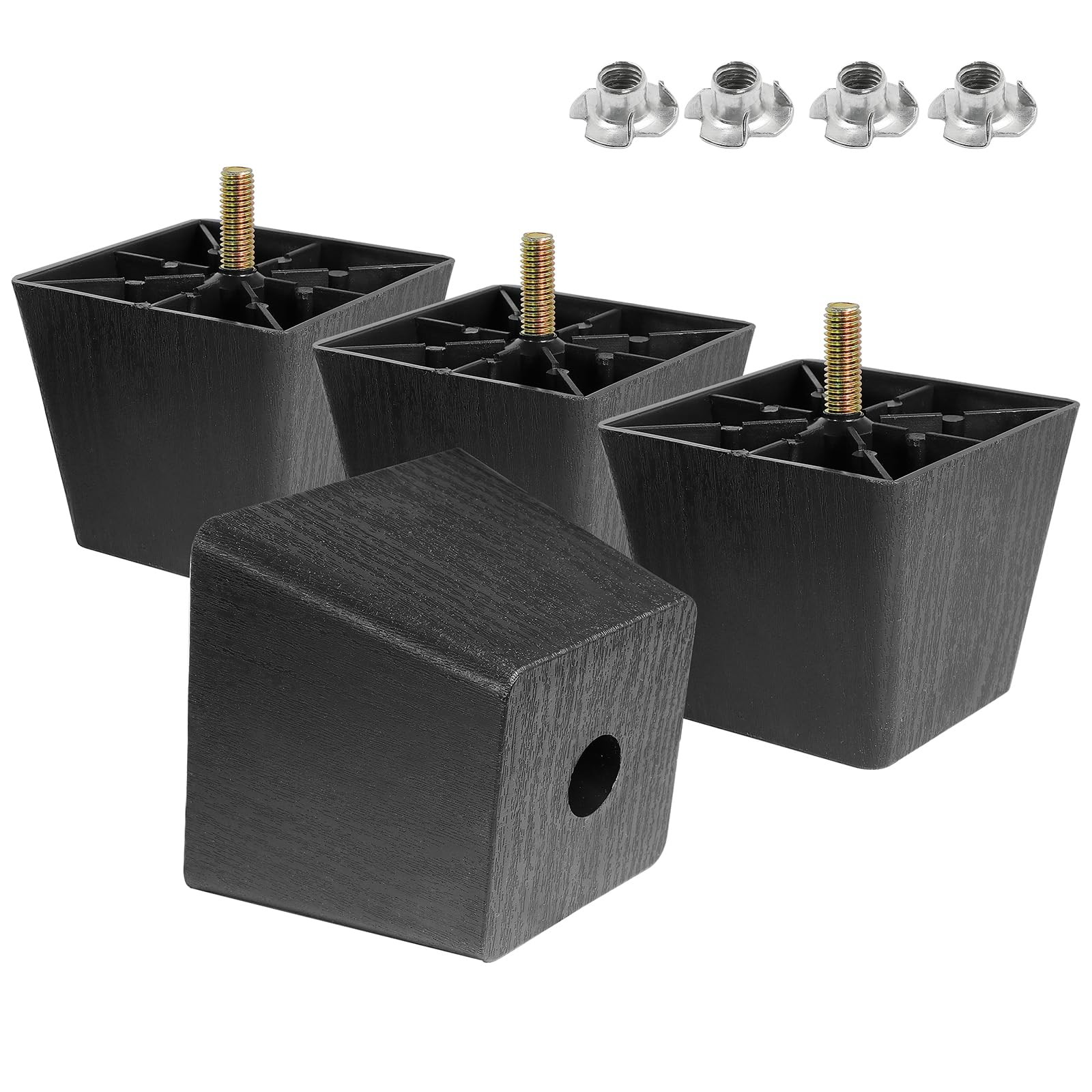 M8-1.25 Metric Thread Bolts Plastic Furniture Legs 2.5 Inch Black Square Sofa...