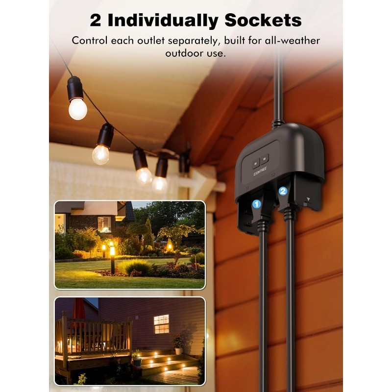 Outdoor Smart Plug Waterproof, Smart Outlet Plug with 2 Independently Controlled