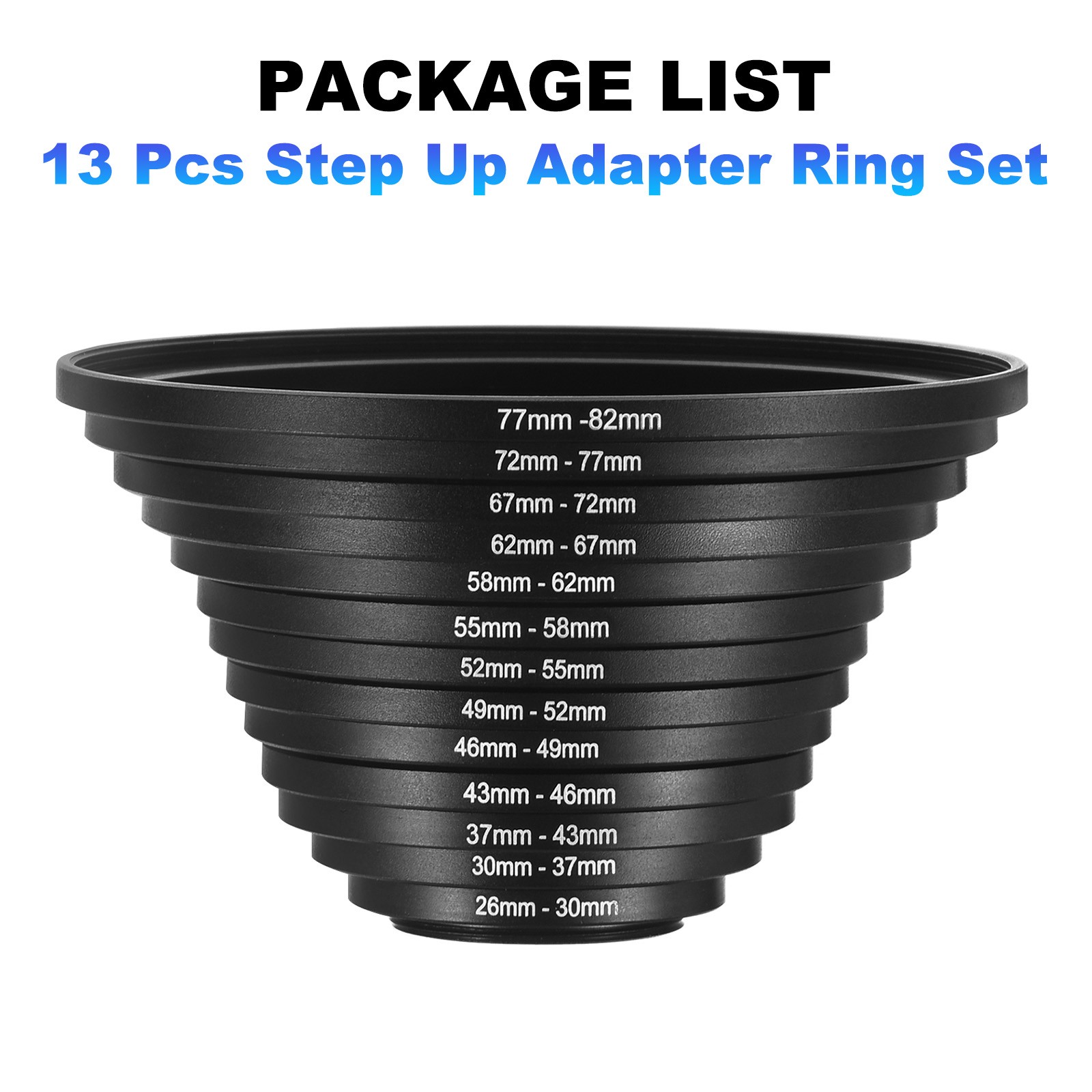 13 x Metal Step Up Ring Camera Lens Adapter Aluminum Filter Adapter Ring Black