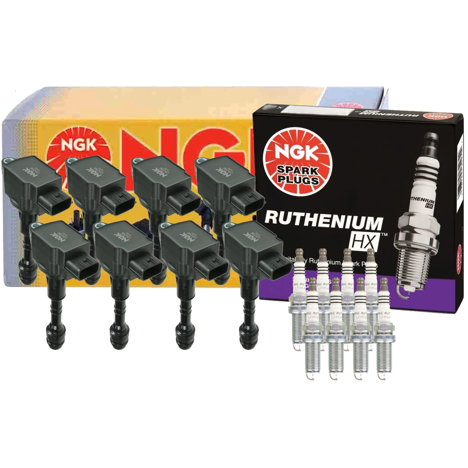 NGK 8 COP Ignition Coils 8 Ruthenium HX Spark Plugs Kit For Infiniti NIssan 5.6