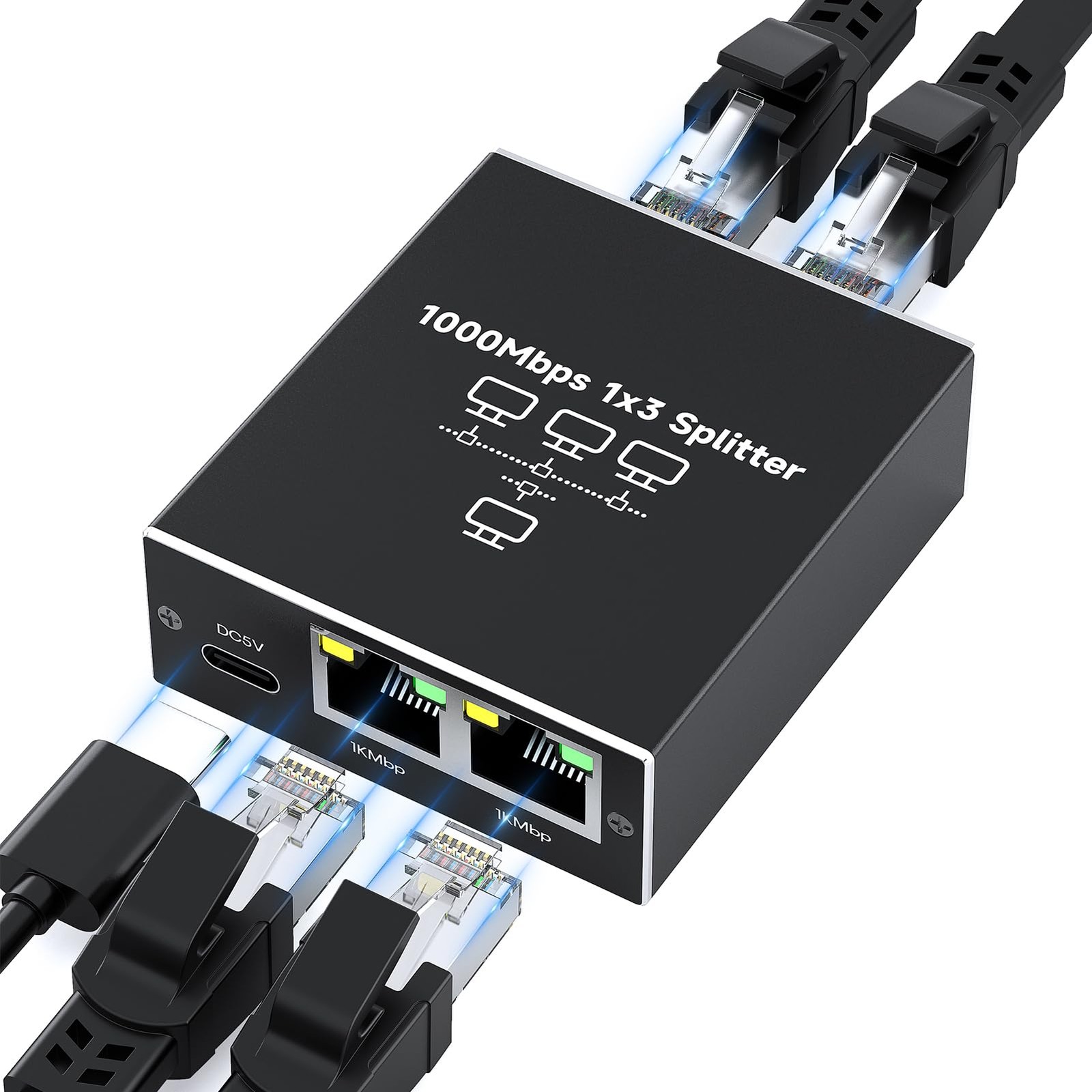 Ethernet Splitter 1 to 3 1000Mbps High Speed Either Network Splitter Internet...