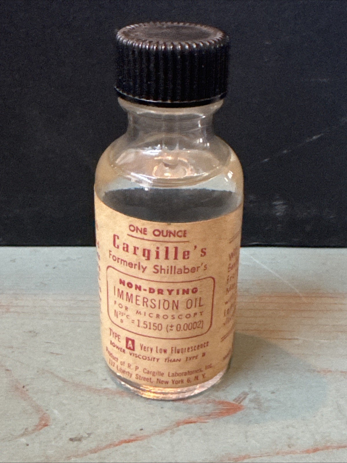 Vintage Cargille's Non-drying Immersion Oil for Microscopes One Ounce
