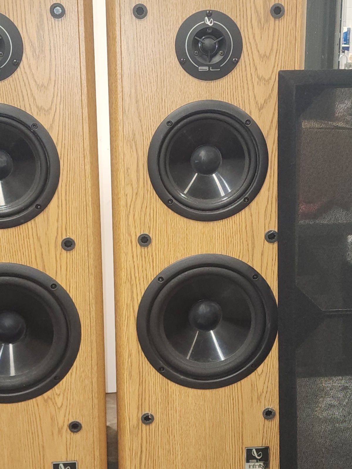 INFINITY SL40 TOWER SPEAKERS SOLID OAK VERIFIED WORKING SOUND SYSTEM Vtg Speaker