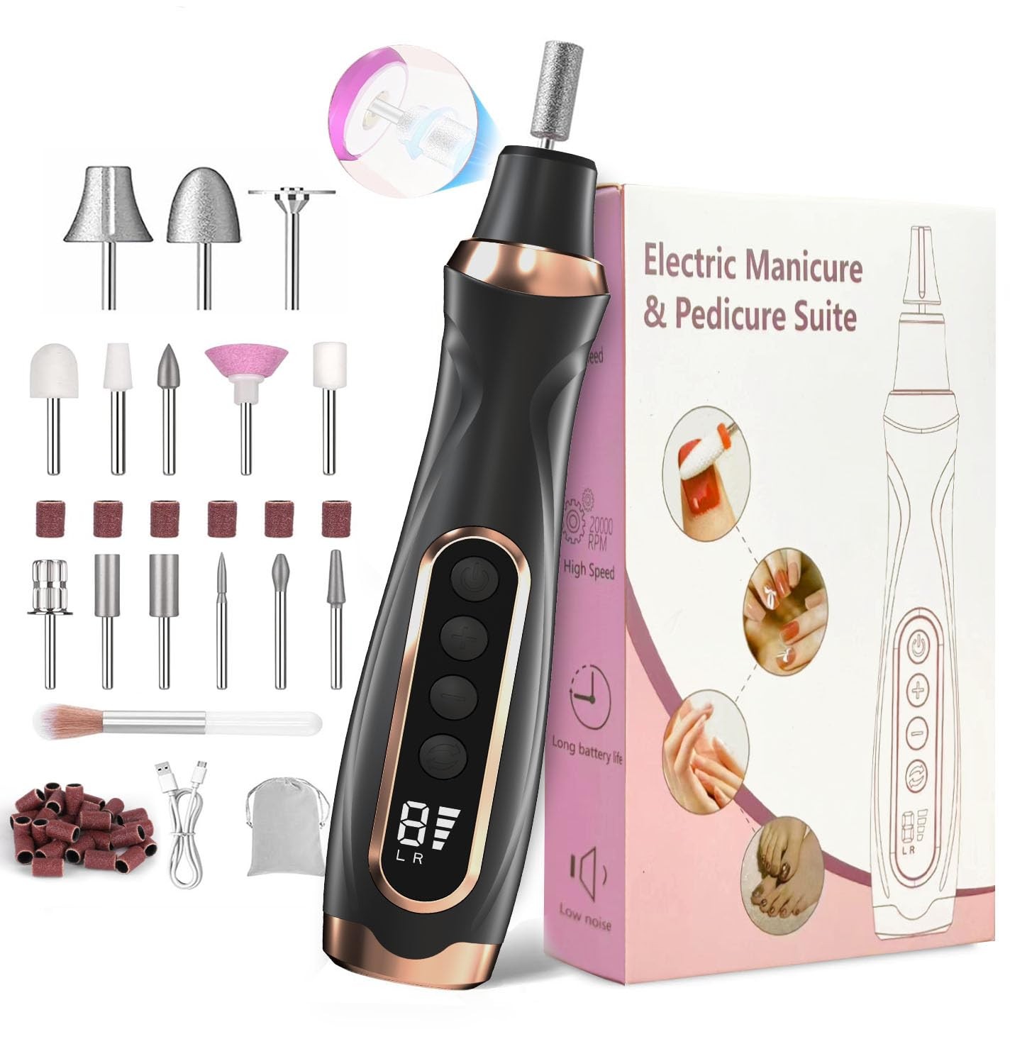 Cordless Nail Drill Manicure Pedicure 6 Speed Electric File Hand Foot Care Use