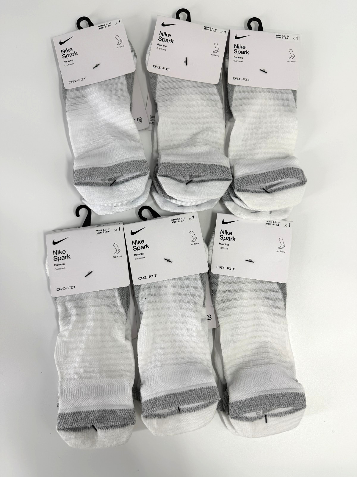 6 Pairs Nike Spark Cushioned No-Show Running Socks Men's 8-9.5 Womens 9.5-11
