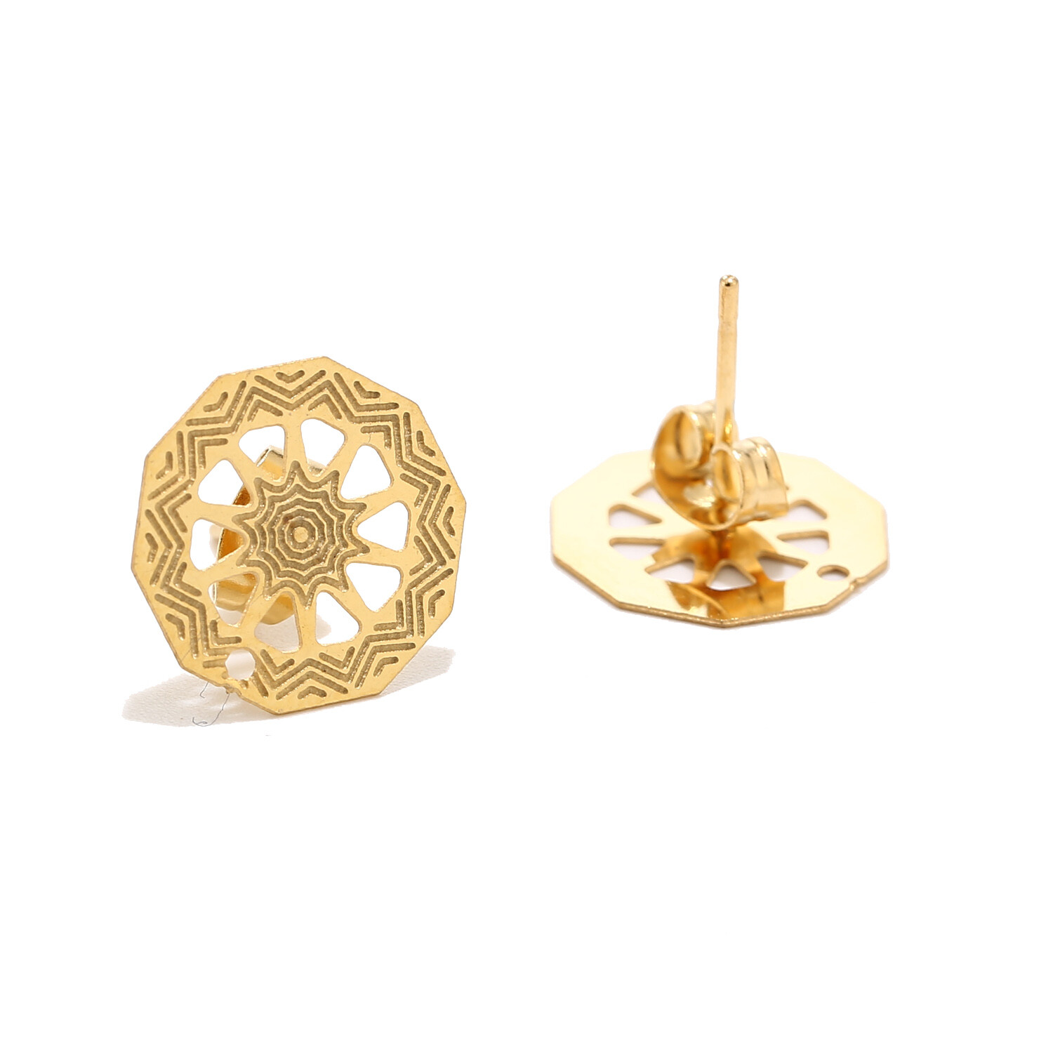 20pcs Gold Tone Stainless Steel Hollow Flower Women's Earrings Post Connectors