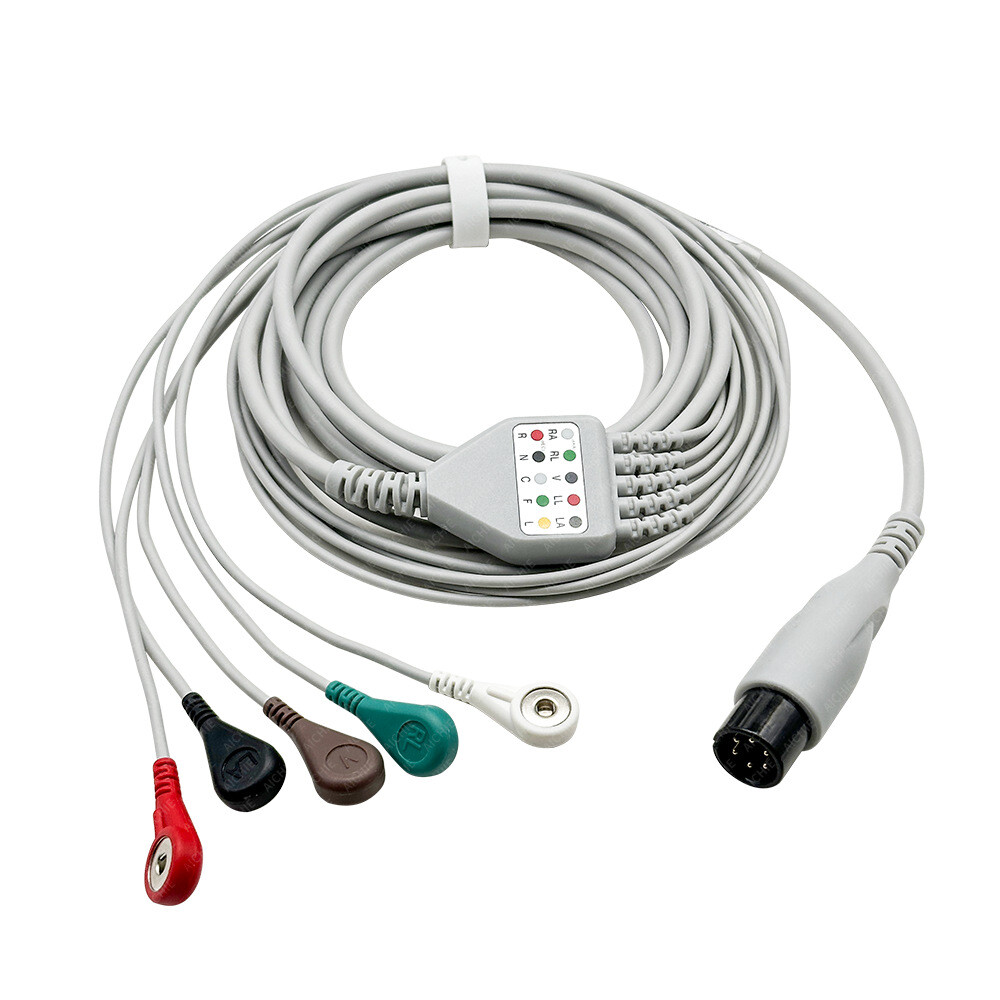 One-Piece 5Leads ECG EKG Cable Leadwire 6pin Snap AHA for Medical Beauty Monitor