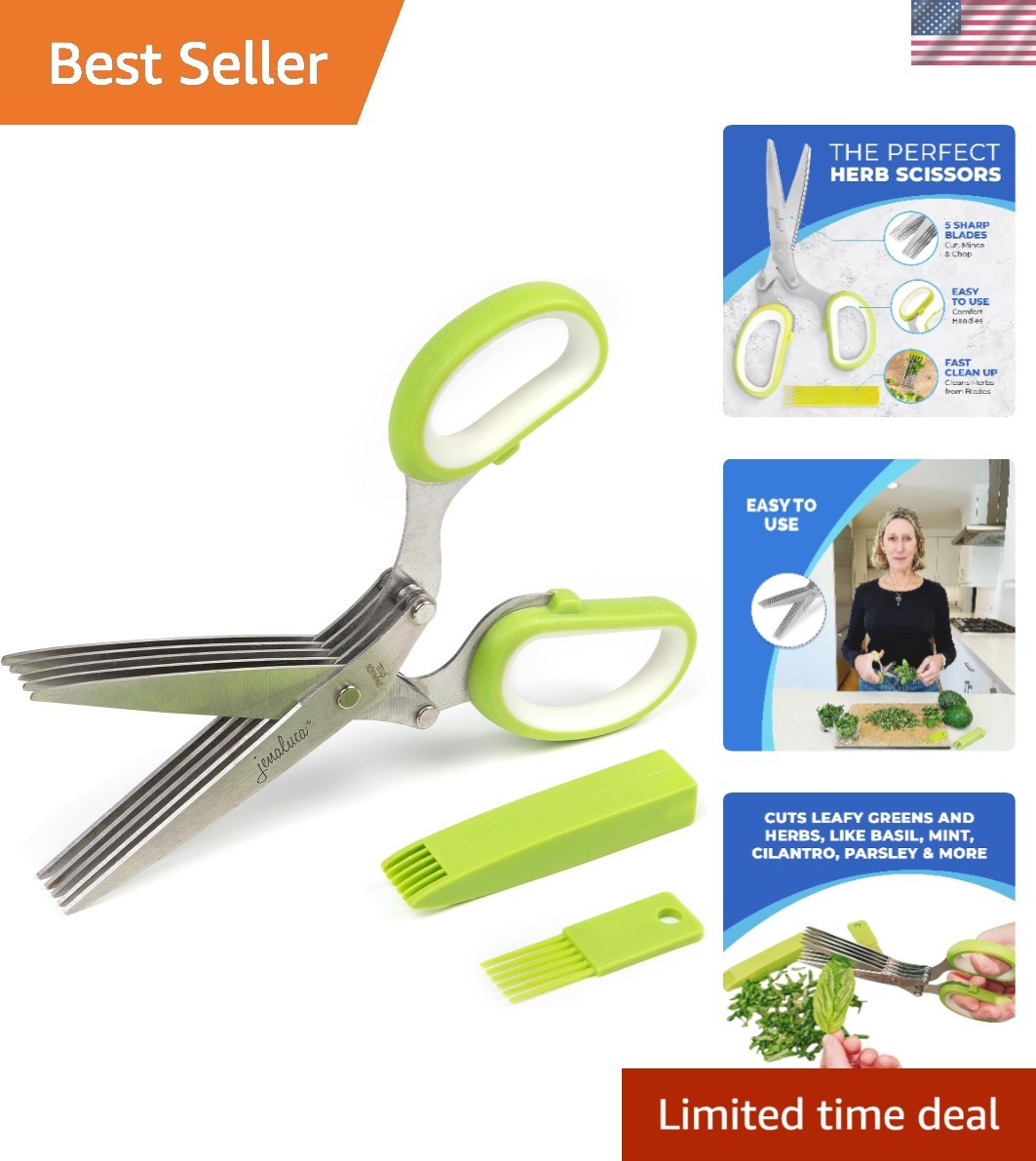 5-Blade Herb Scissors, Stainless Steel Kitchen Shears, Green | Cut & chop fre...