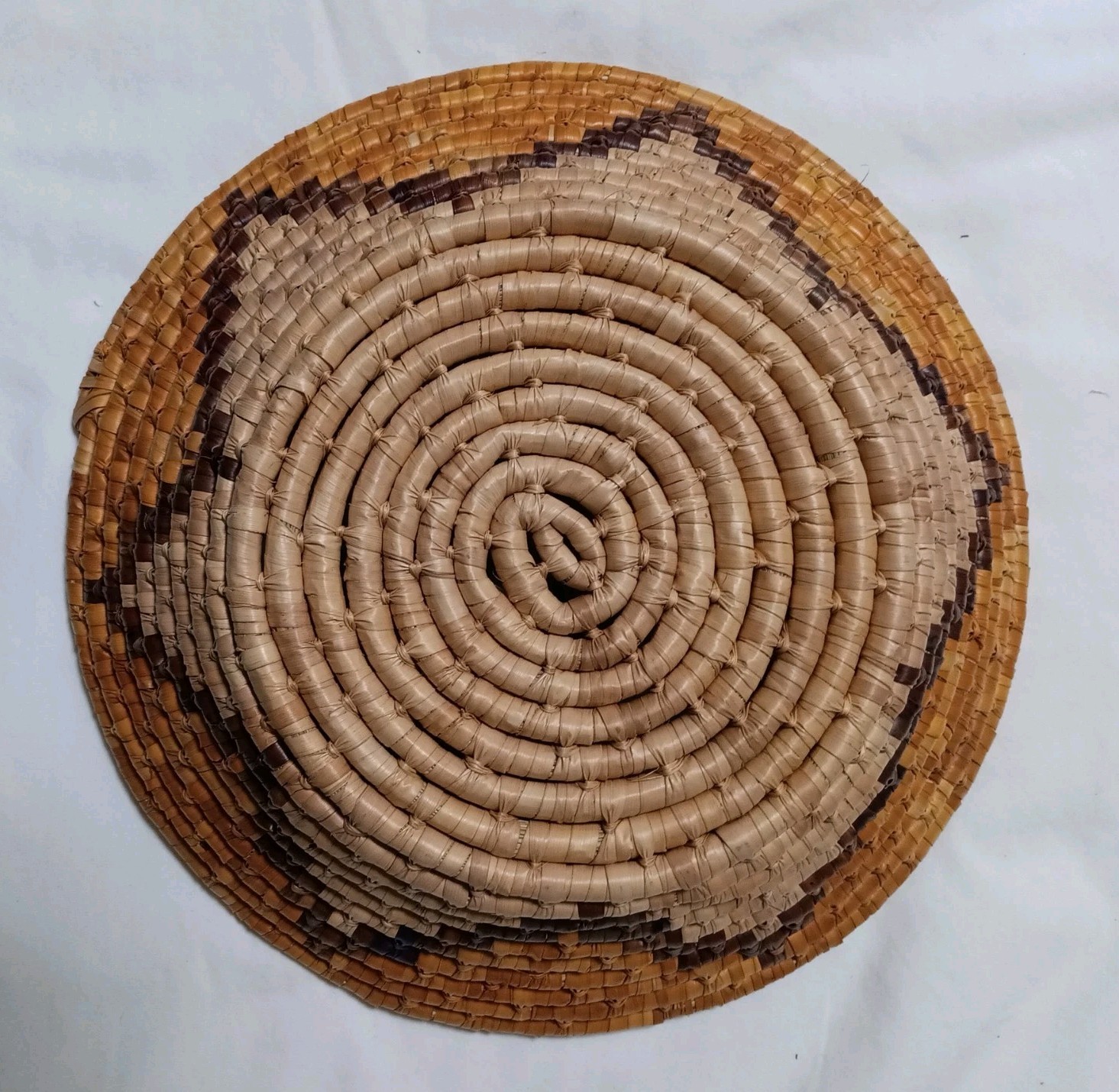 Woven Star Storage Hanging Basket Bowl 11 x 3” Natural With Earthy Orange Tones