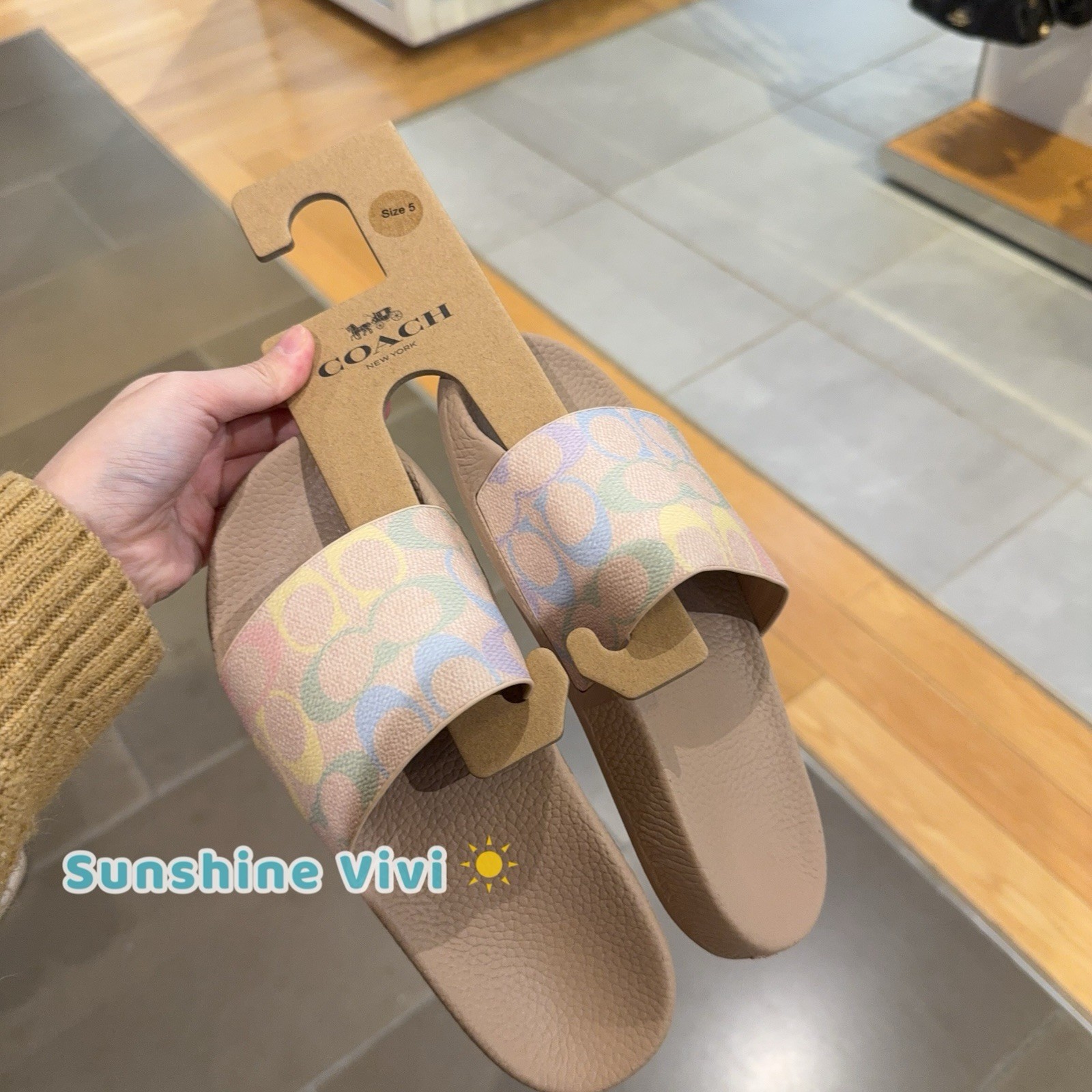 NWT Coach Woman Udele Sport Slide In Signature Canvas Rainbow Sand CCO03