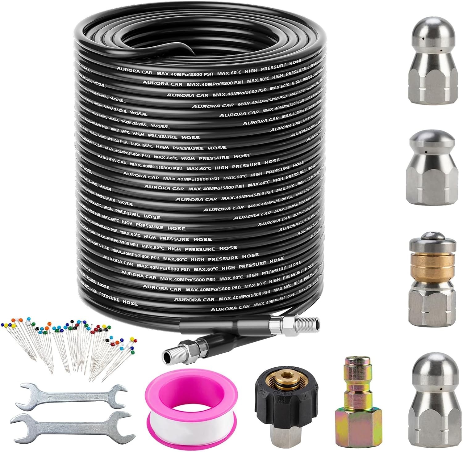 150FT Sewer Jetter Kit Pressure Washer Drain Cleaner Hose 5800PSI 1/4" NPT