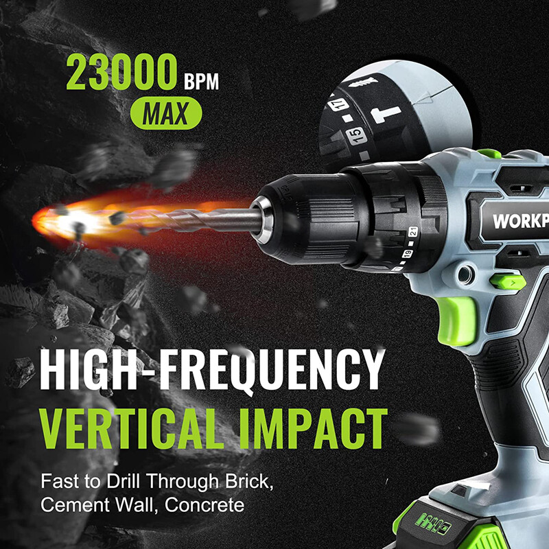 WORKPRO 20V 1/2'' Chuck Impact Drill Kit Impact Drill Driver Tool w/Accessories