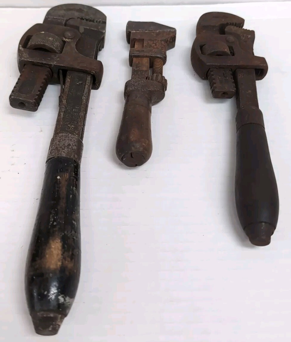 Antique Vintage Mixed Lot Of 3 Pipe Wrenches