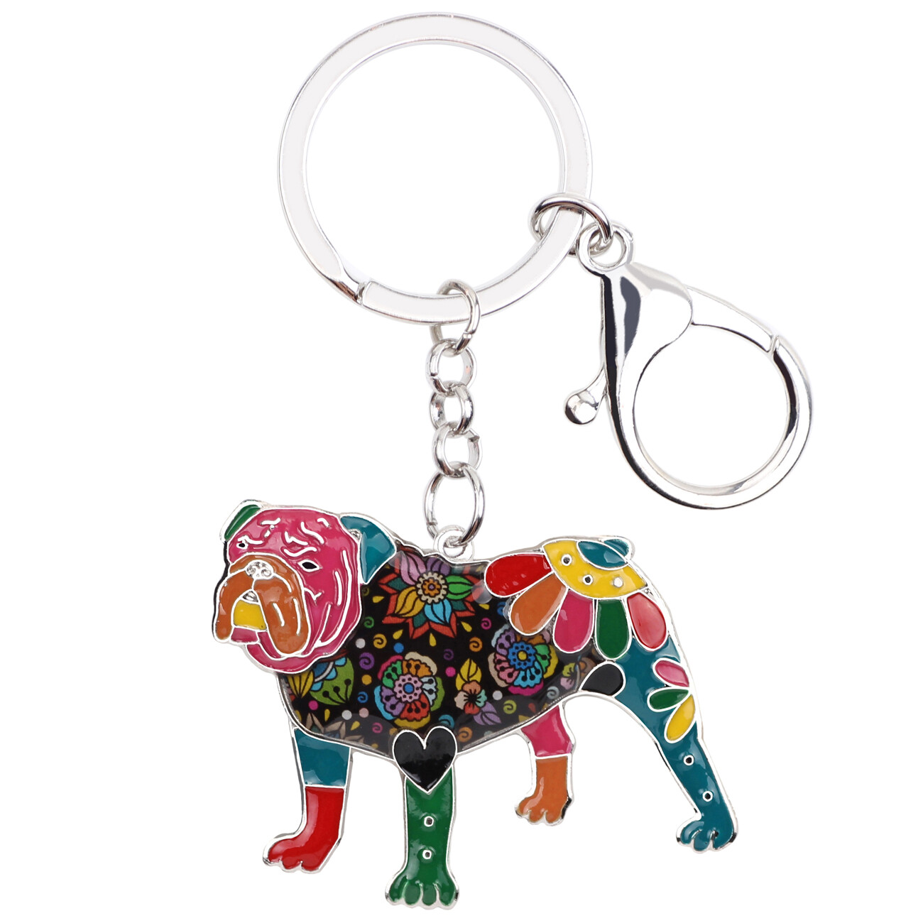 Enamel Alloy Britsh Bulldog Dog Keychains Car Key Ring Pets Jewelry Charms Gifts