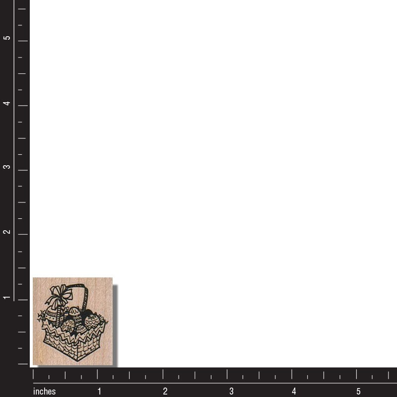 Mounted Rubber Stamp, BASKET With EASTER EGGS, Easter Basket, Egg, Bow, Holiday