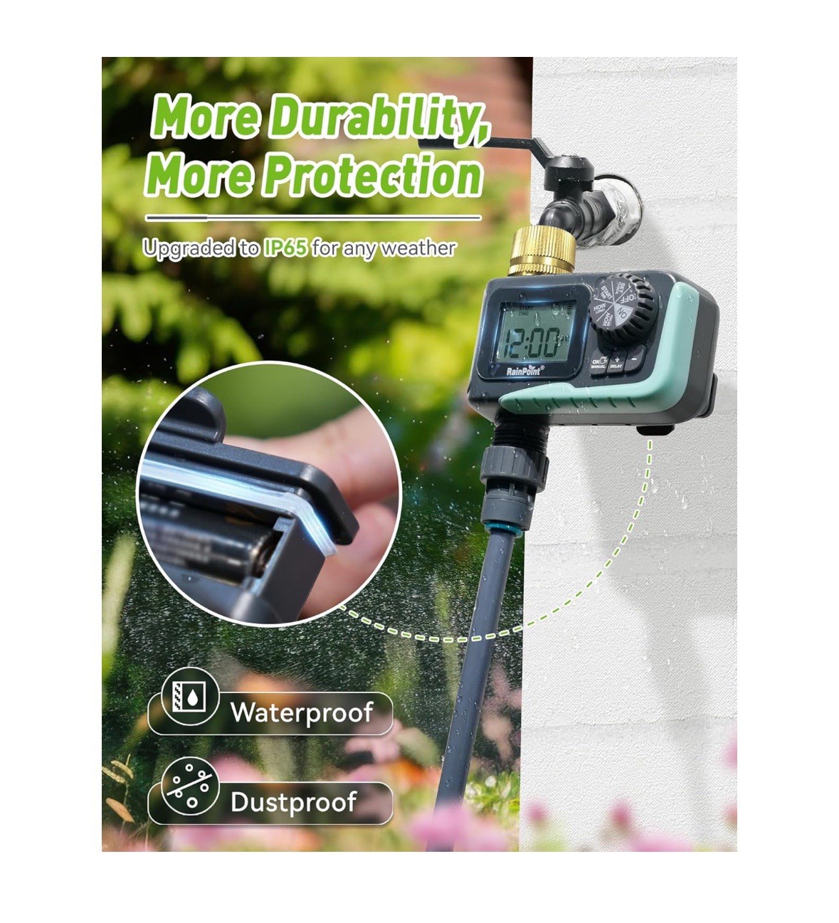 Rainpoint 1-Zone Water Timer ITV105 Water/Rustproof Rain Delay Watering - NEW