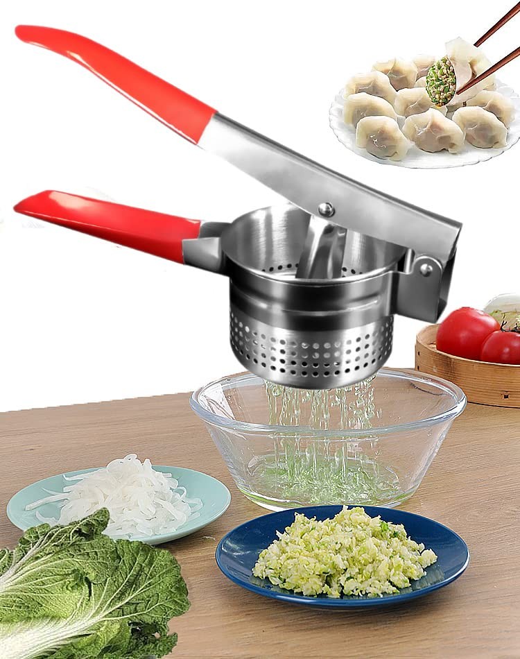 Stainless Steel Vegetable Squeezer, Upgrade Red Silicone Handle Metal Vegetab...
