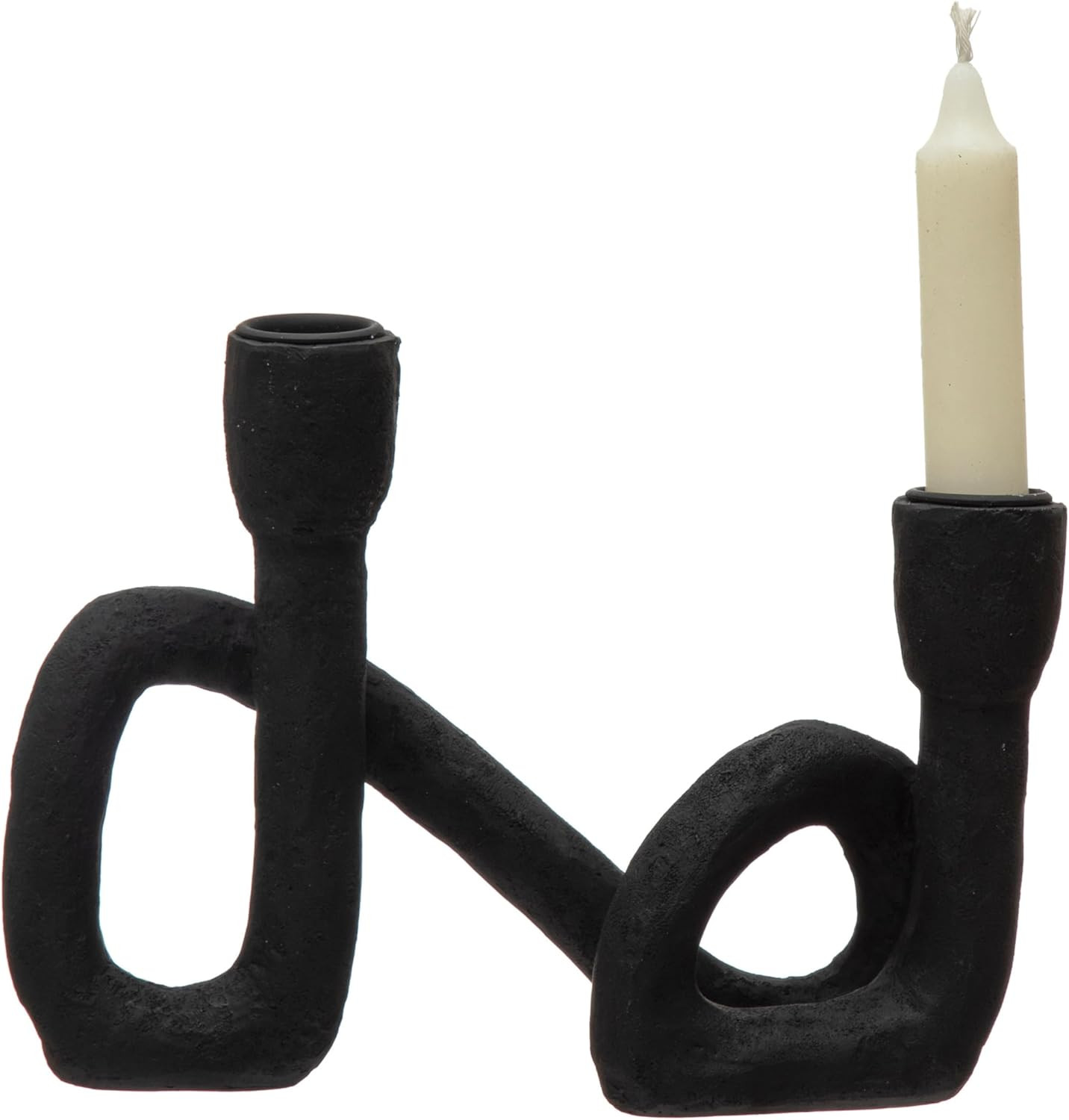 Modern Sculptural Double Taper Candle Holder, Black