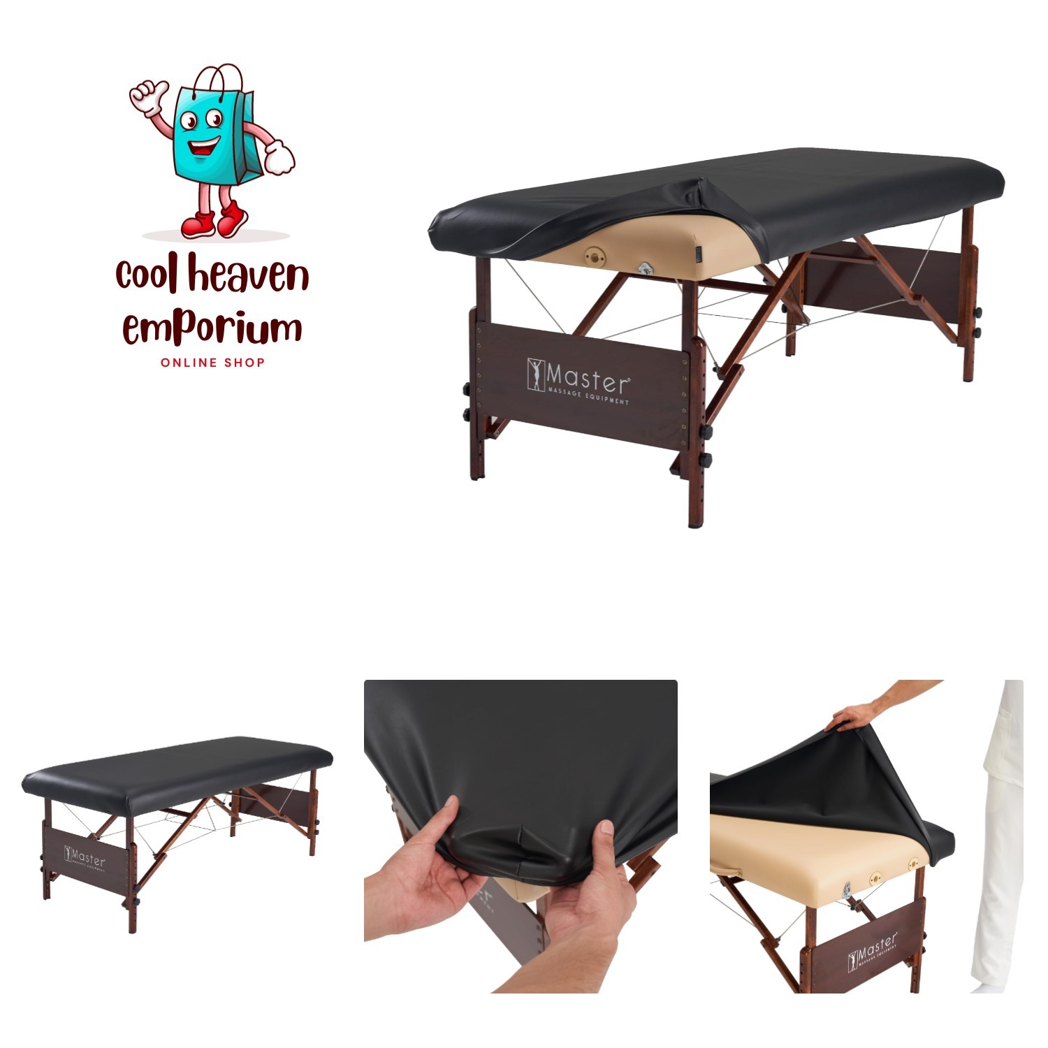 Water-Resistant Fitted Massage Table Cover, Black -