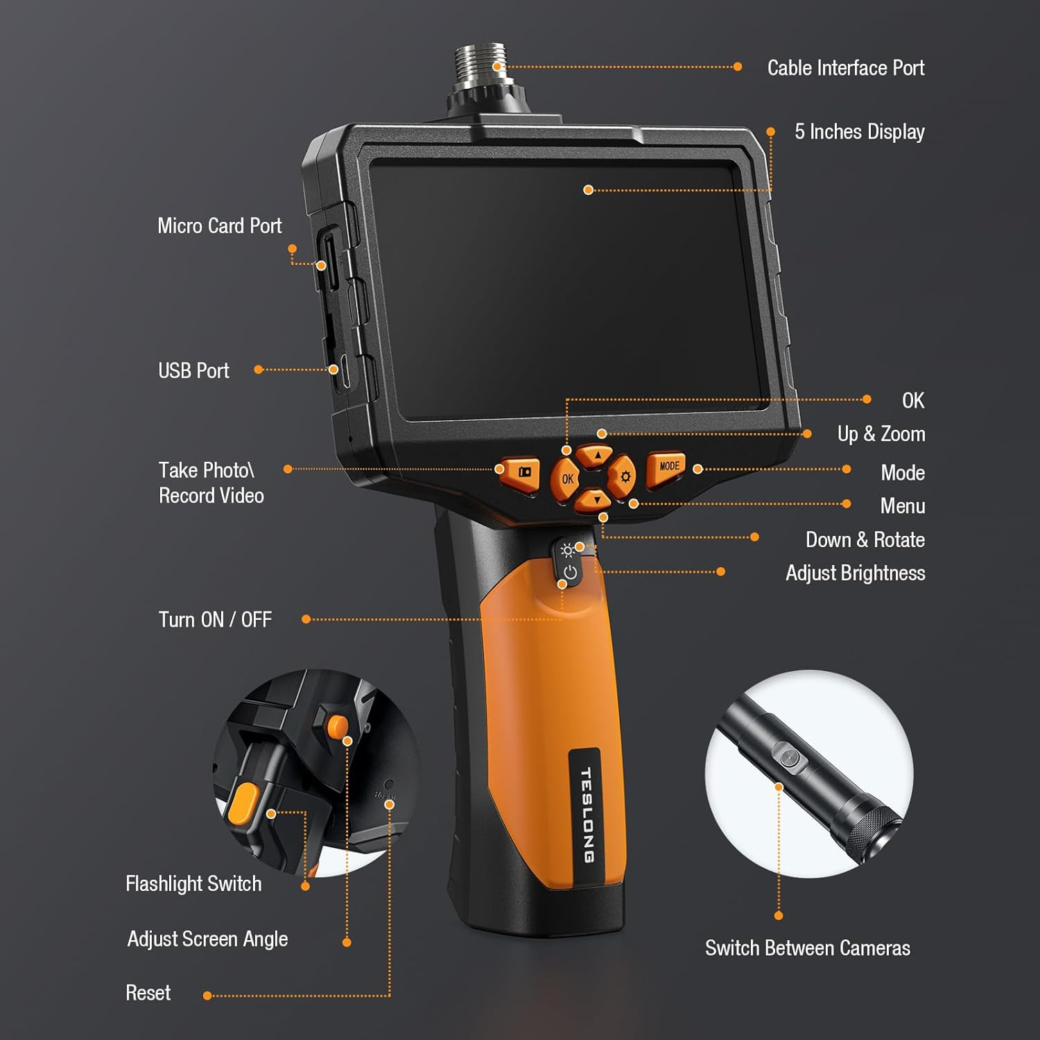 Inspection Camera, Dual Lens Borescope Camera with Light, NTS300 5" IPS Industri