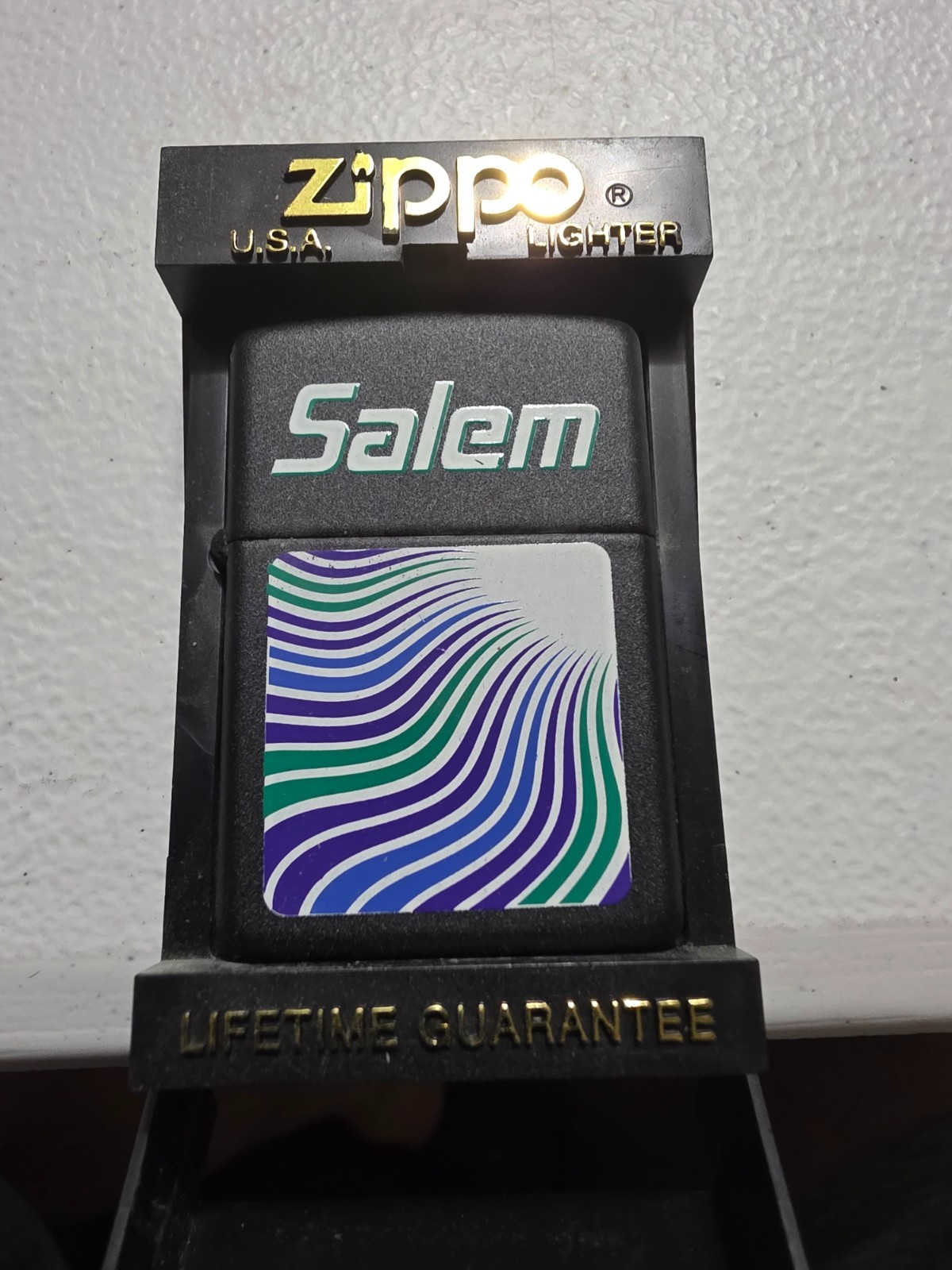 ZIPPO 1995-96 SALEM WAVES BLACK MATTE LIGHTER UNFIRED IN BOX X327