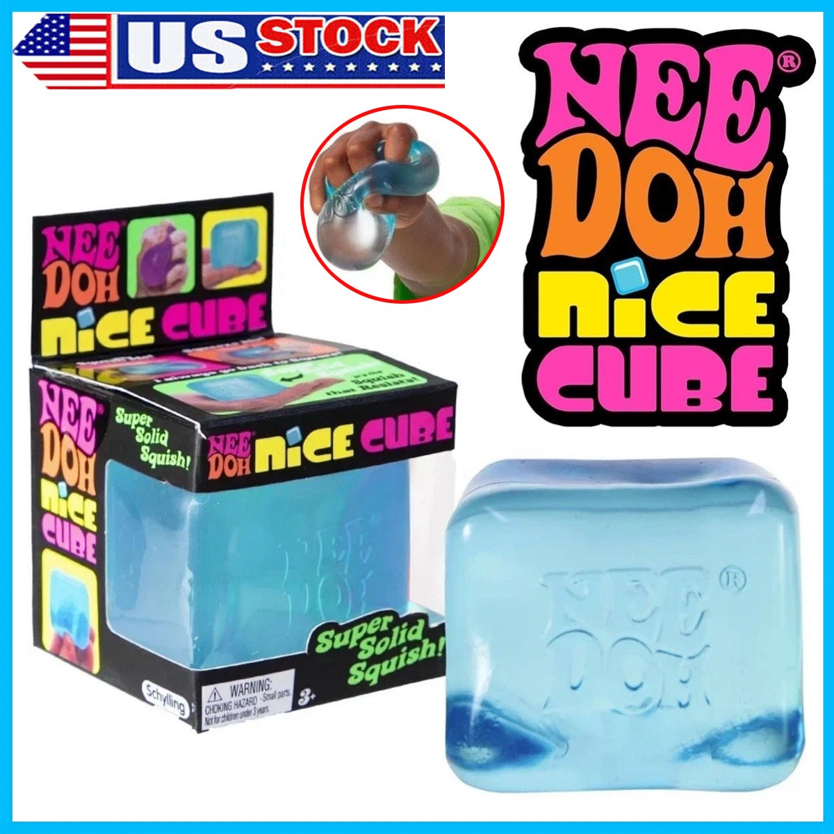 Nee Doh Nice Cube - Super Solid Squish! (Blue) - Brand New/Factory Sealed! TL