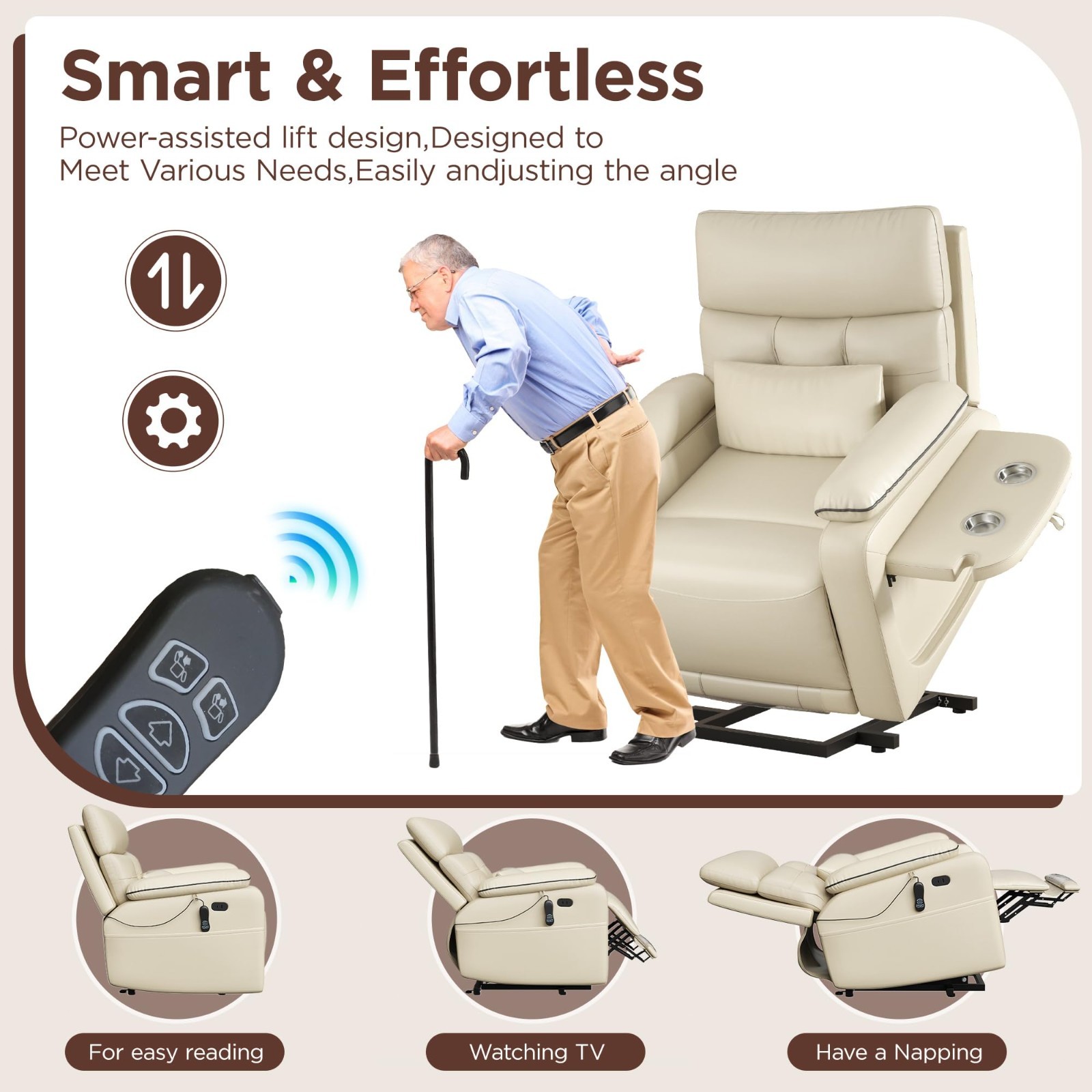 Power Lift Recliner Chair for Elderly, Faux Leather Dual Motor Power Recline Cha