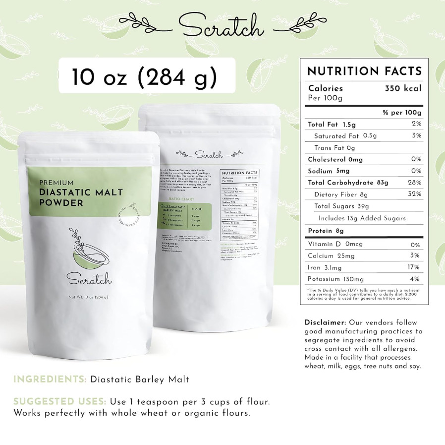 Scratch Diastatic Malt Powder for Baking - (10oz) Dried Barley Bread Improver US