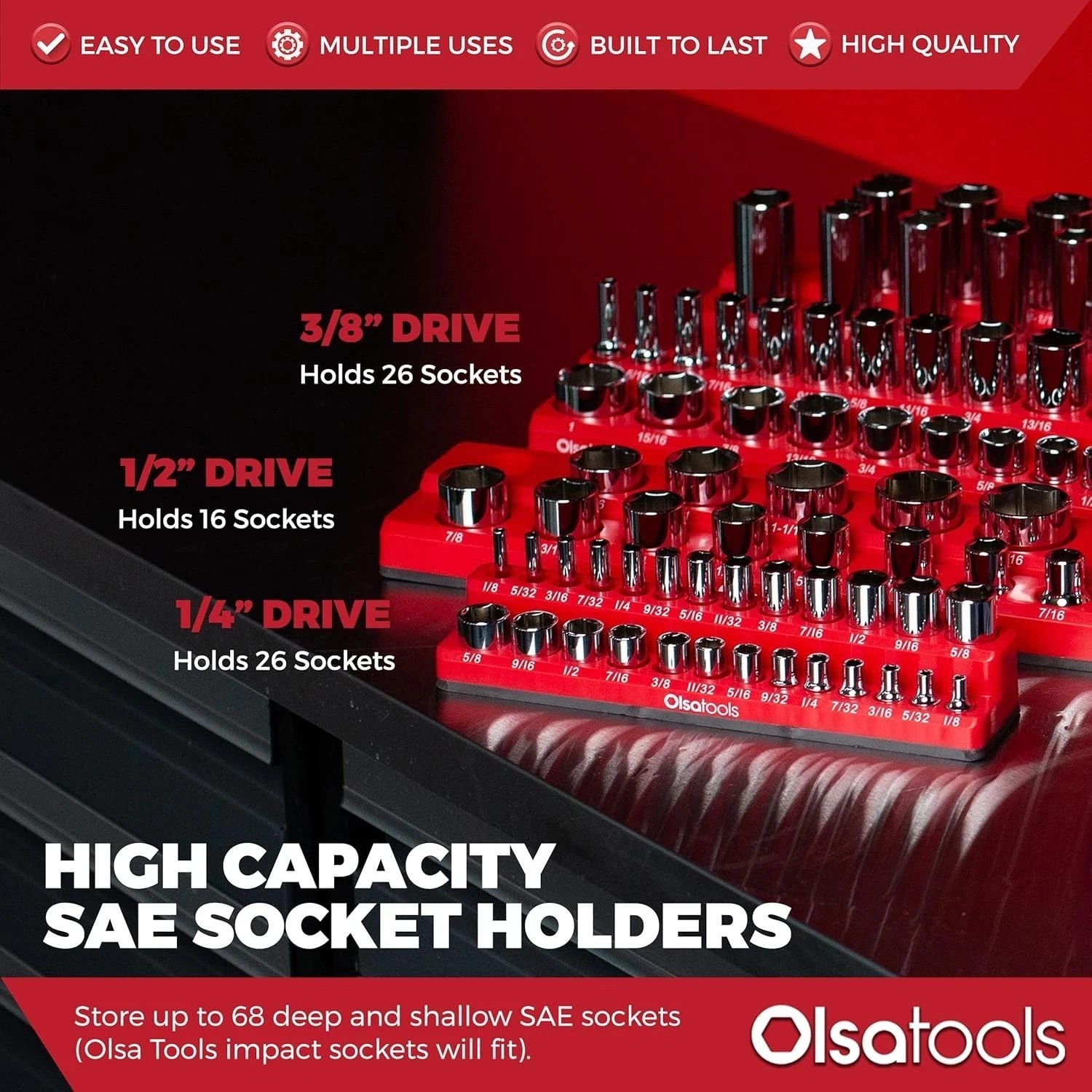 Olsa Tools Magnetic Socket Organizer | 3 Piece Socket Holder Kit | 1/2-Inch, ...