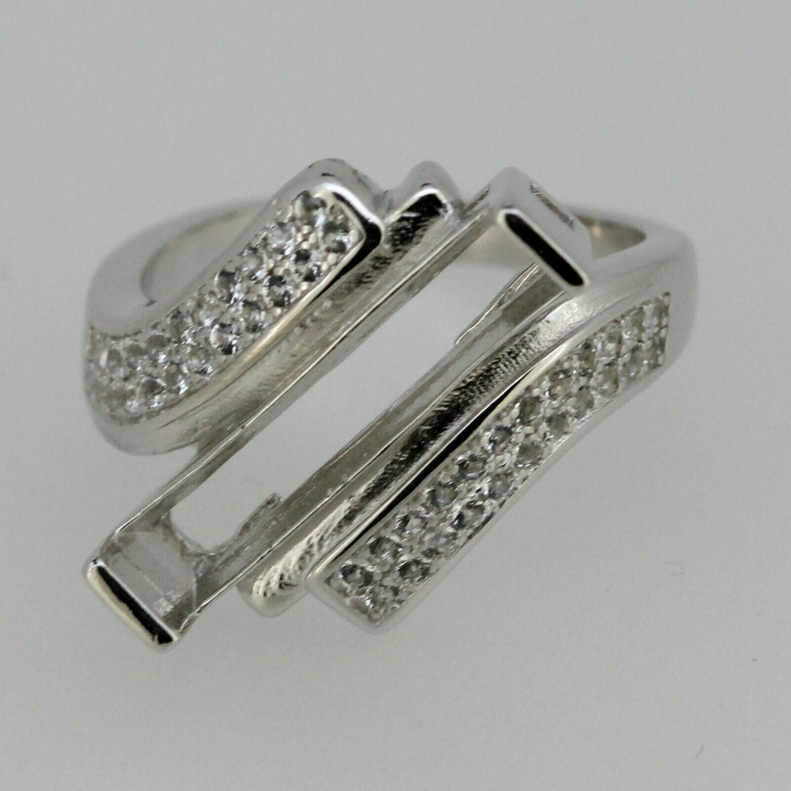 Sterling Silver Semi Mount Ring Setting Long Emerald OCT 18x4mm  White Topaz