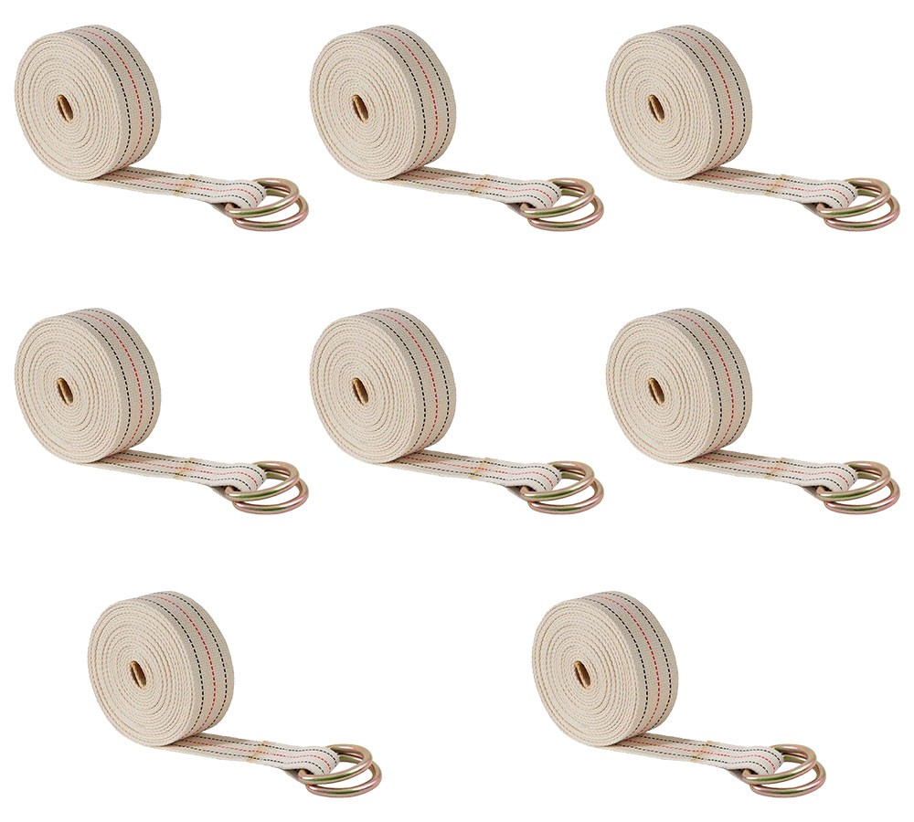 2" x 48" Rug Strap with 2 D-Rings, Cotton Webbing (8 Pack)